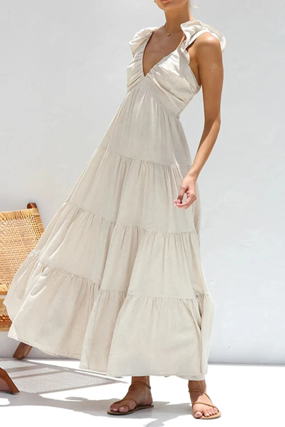 Ruffled V-Neck Tiered Dress at kamakhyaa.com by Trendsi. This item is Denim Heritage, Ship From Overseas, Under $50