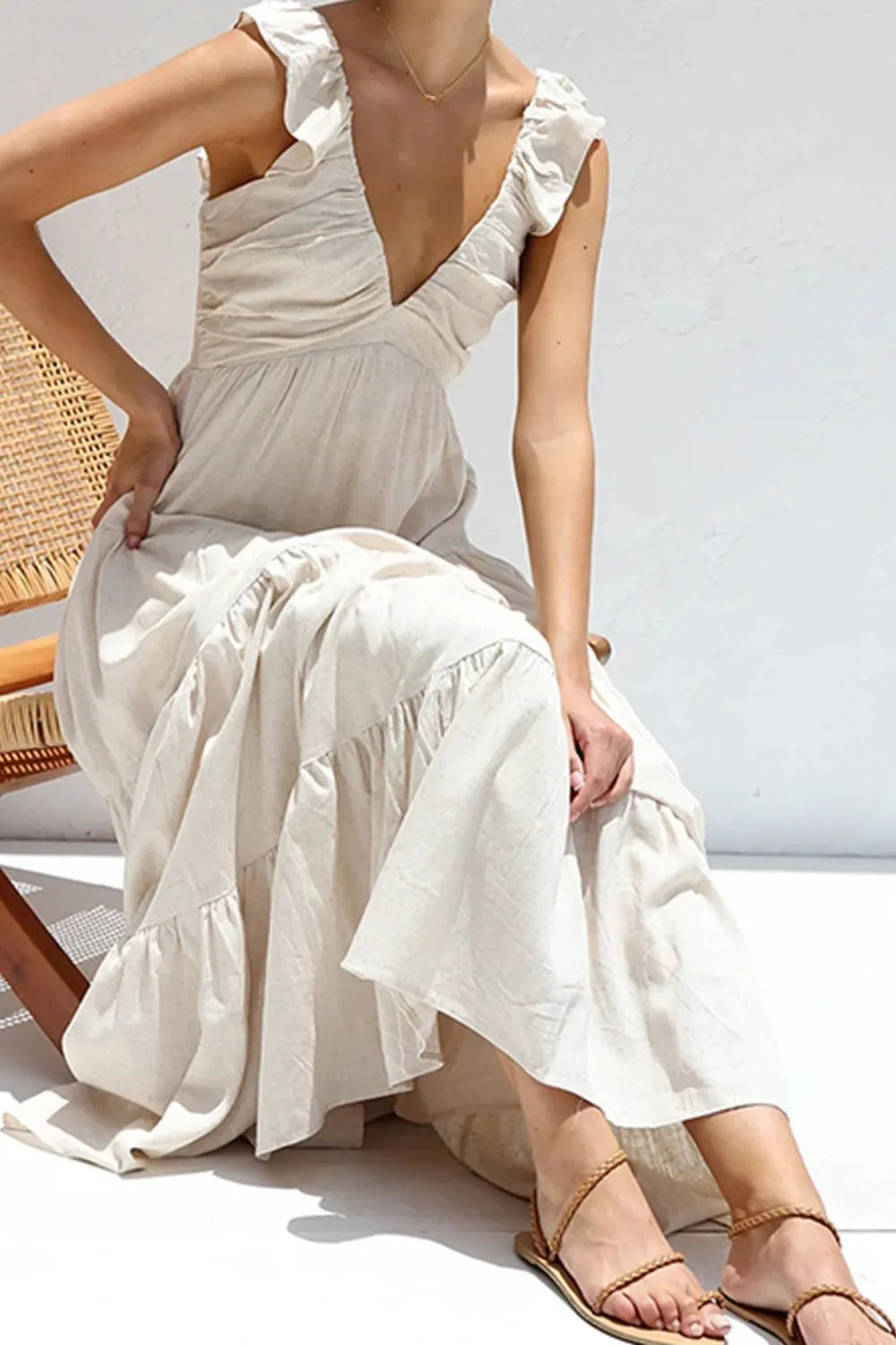 Ruffled V-Neck Tiered Dress at kamakhyaa.com by Trendsi. This item is Denim Heritage, Ship From Overseas, Under $50