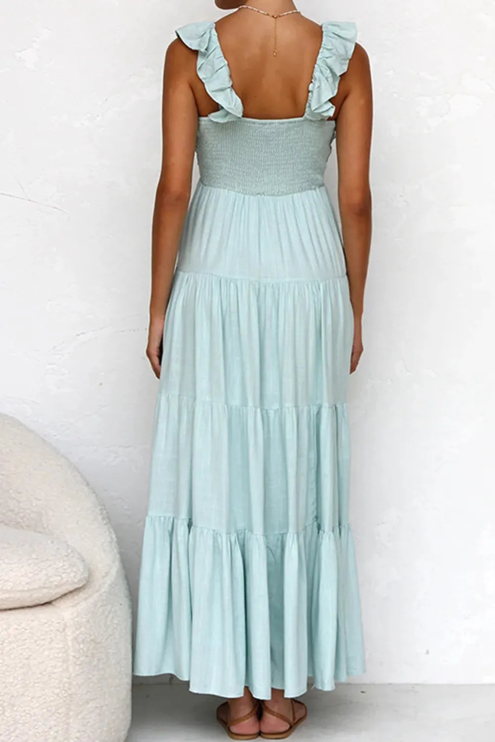 Ruffled V-Neck Tiered Dress at kamakhyaa.com by Trendsi. This item is Denim Heritage, Ship From Overseas, Under $50