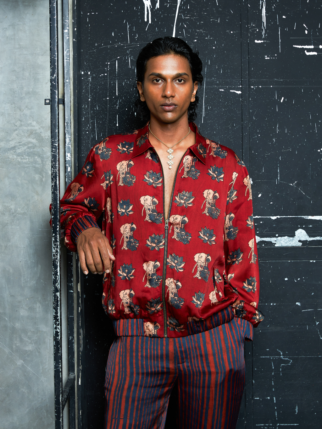Rustic Bomber at Kamakhyaa by Anushé Pirani. This item is Bloom After Dark by Anushe Pirani, Jackets, Menswear, Midnight Blueprint, Under $50