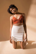 Rustic Orange Bralette Top at Kamakhyaa by Meko Studio. This item is Bralette Tops, Cotton, Deadstock Fabrics, Evening Wear, Fall, For Birthday, July Sale, July Sale 2023, Lycra, Orange, Prints, Slim Fit, Verao SS-22/23, Womenswear