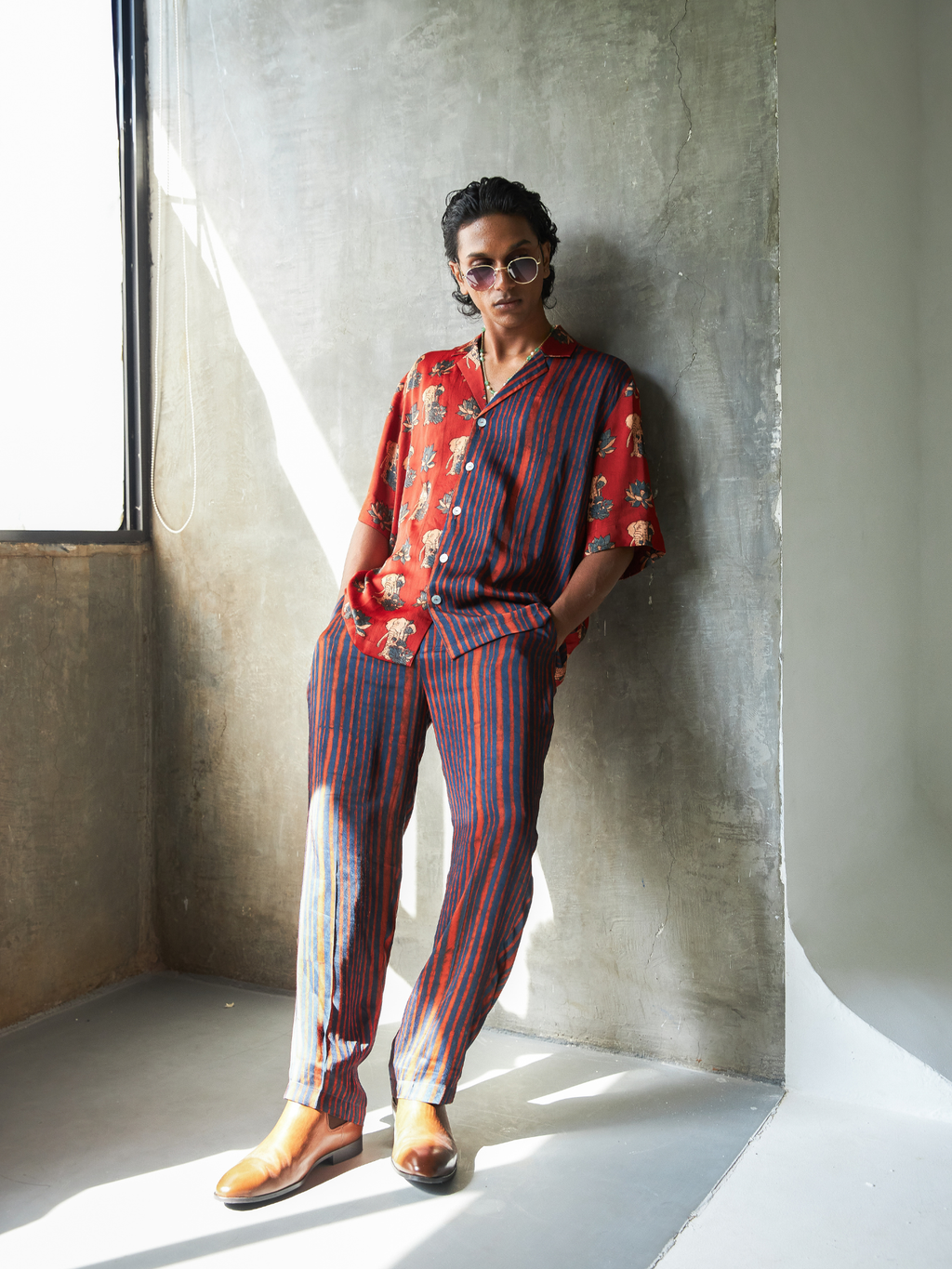 Rustic Tapered Pants at Kamakhyaa by Anushé Pirani. This item is Bloom After Dark by Anushe Pirani, Menswear, Midnight Blueprint, Pants, Under $50