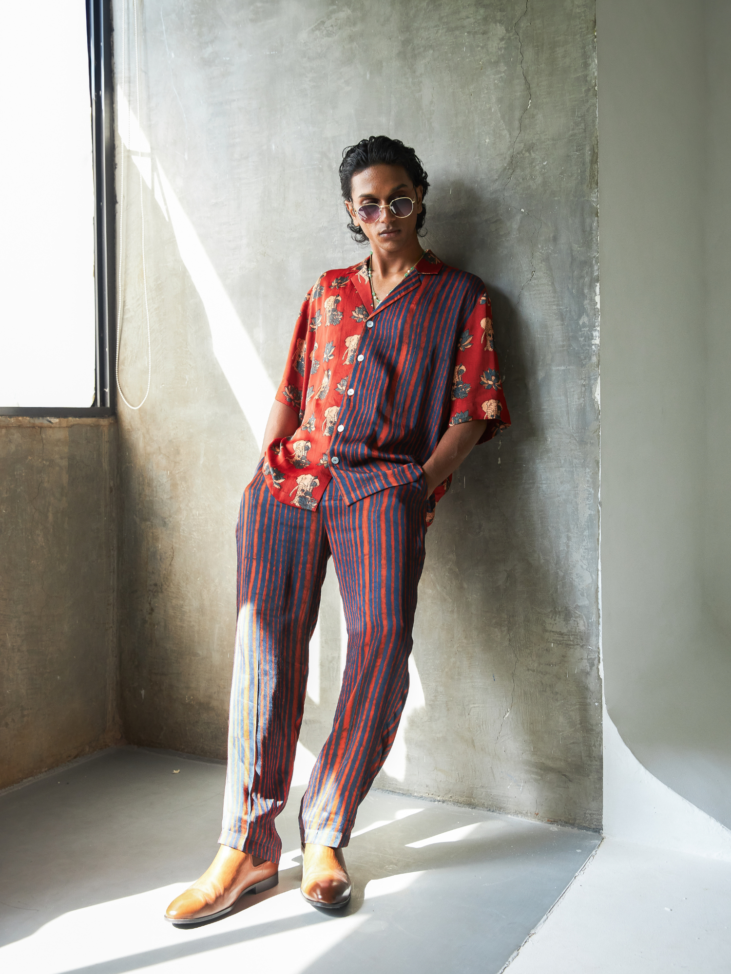 Rustic Tapered Pants at Kamakhyaa by Anushé Pirani. This item is Bloom After Dark by Anushe Pirani, Menswear, Midnight Blueprint, Pants, Under $50