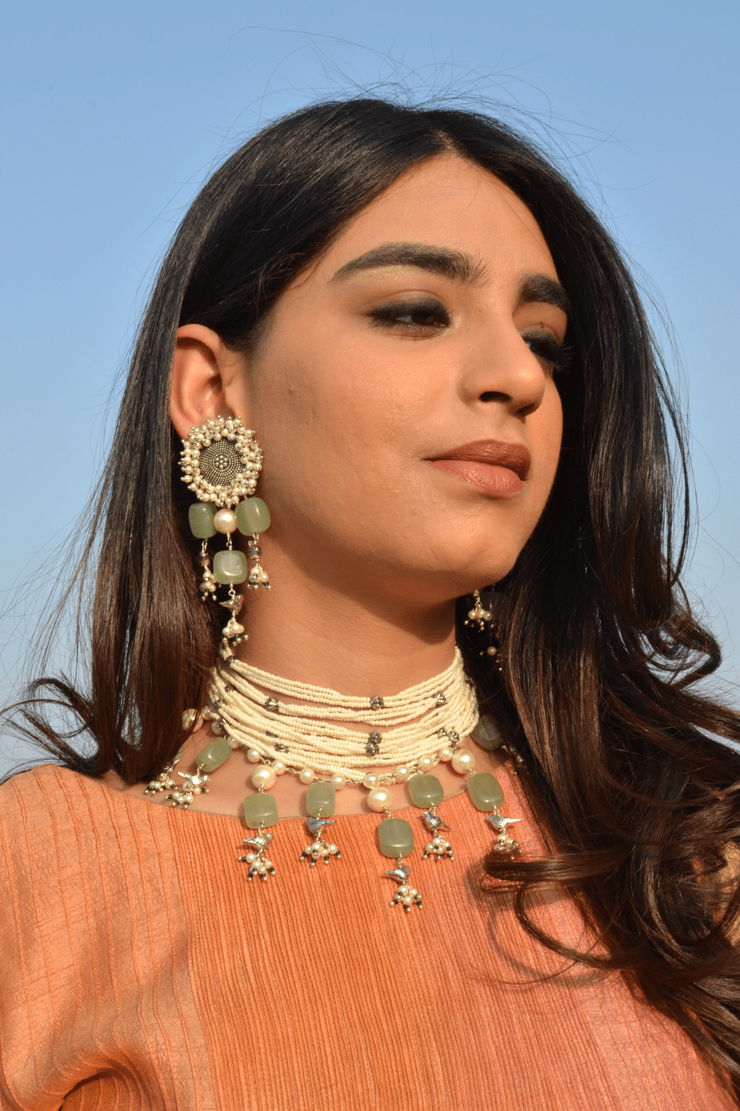 Sage Bird Danglers at Kamakhyaa by House Of Heer. This item is Festive Jewellery, Festive Wear, Free Size, Handcrafted, jewelry, Jhumkas, July Sale, July Sale 2023, Long Earrings, Mix metal, Multicolor, Natural, Pearl, Silver, Solids, Textured