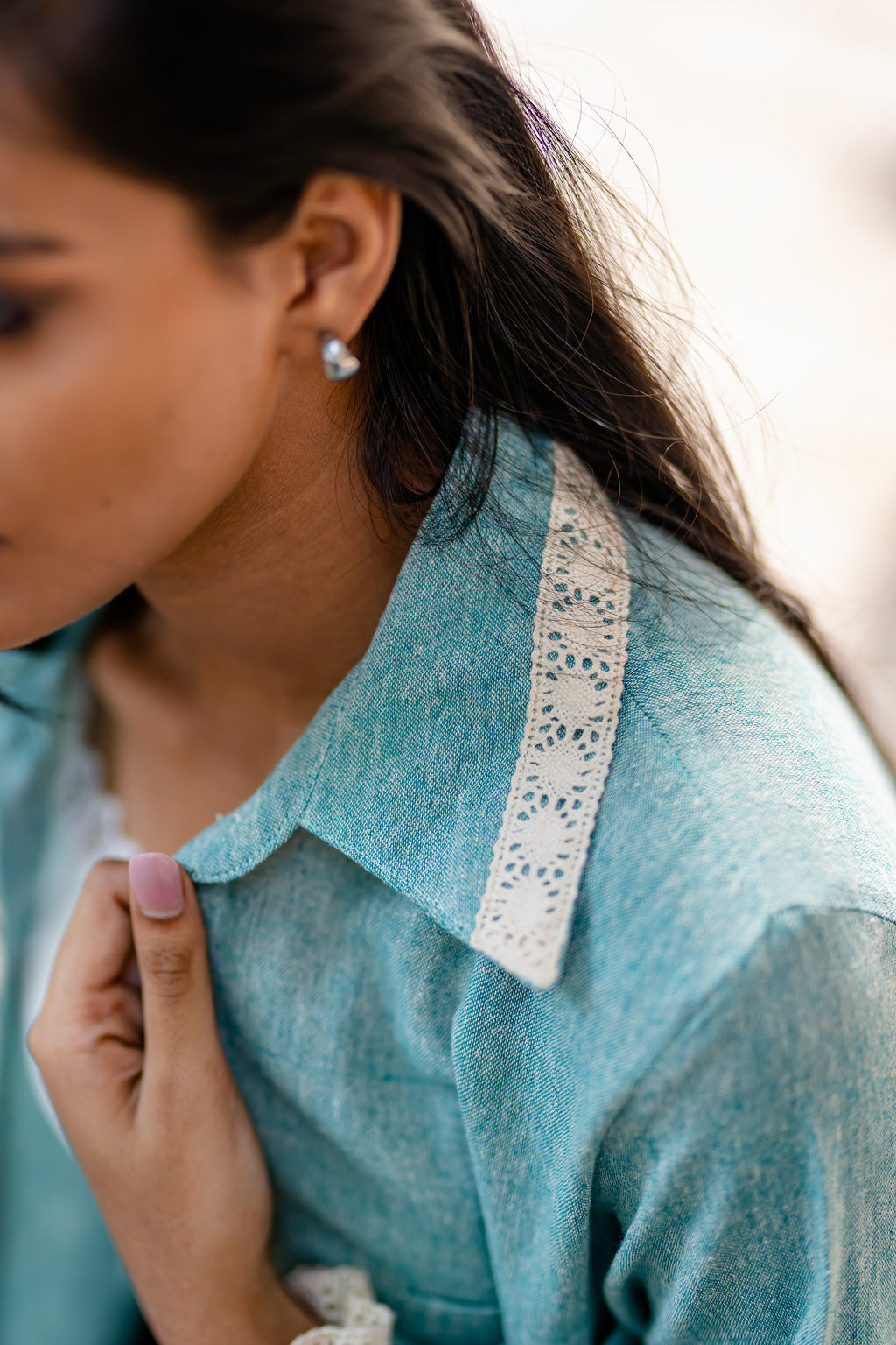 Sage Green Ruffled Sleeve Cotton Shirt at Kamakhyaa by Krushnachuda. This item is Casual Wear, Green, Handloom Cotton, Natural Dye, Organic, Regular Fit, Shirts, Solids