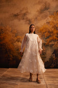 Saku Yoke Dress at Kamakhyaa by Ahmev. This item is Applique Work, Cotton Silk, Dress, Ivory, Maximum Minimum by Ahmev, Relaxed Fit, Silk Organza, Womenswear