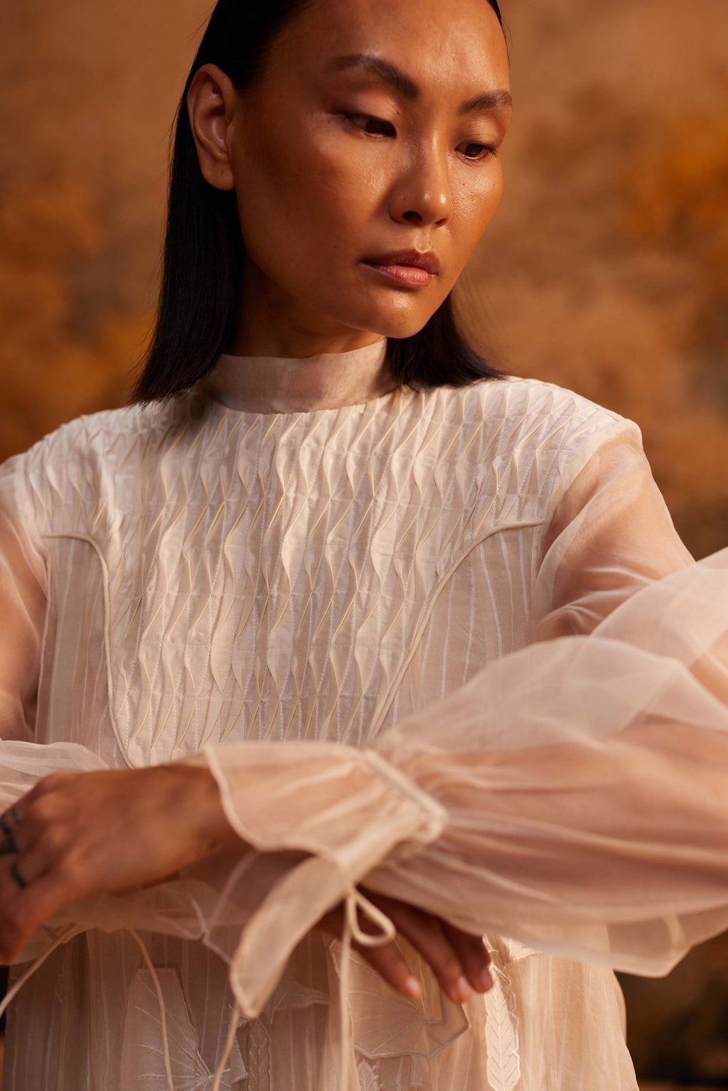 Saku Yoke Dress at Kamakhyaa by Ahmev. This item is Applique Work, Cotton Silk, Dress, Ivory, Maximum Minimum by Ahmev, Relaxed Fit, Silk Organza, Womenswear