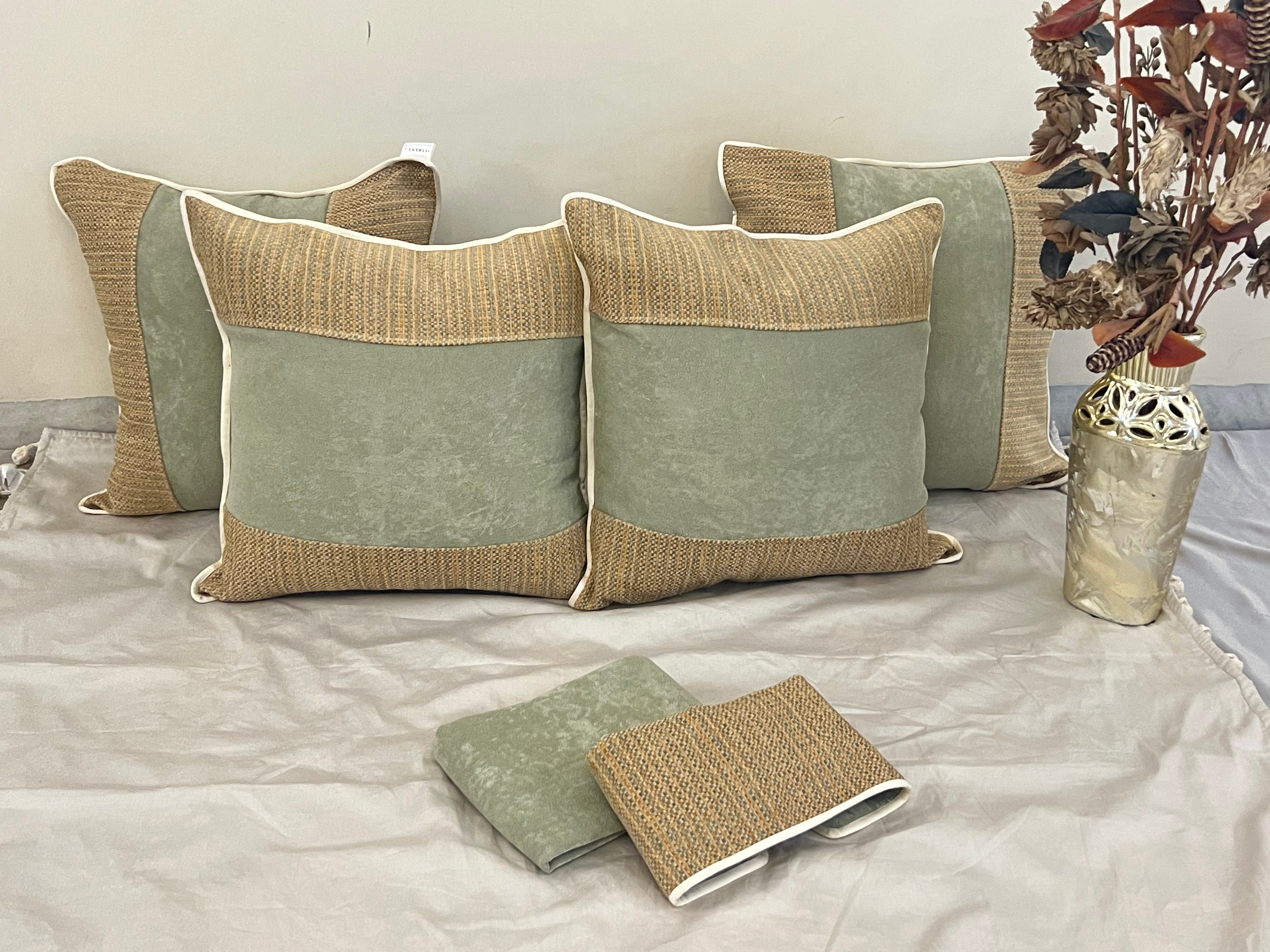 Sand Lane Cushion Cover Sets at Kamakhyaa by Aetherea. This item is Beige, Cotton, Cushion covers, Half & Half, Home, Mint, Texture, Upcycled