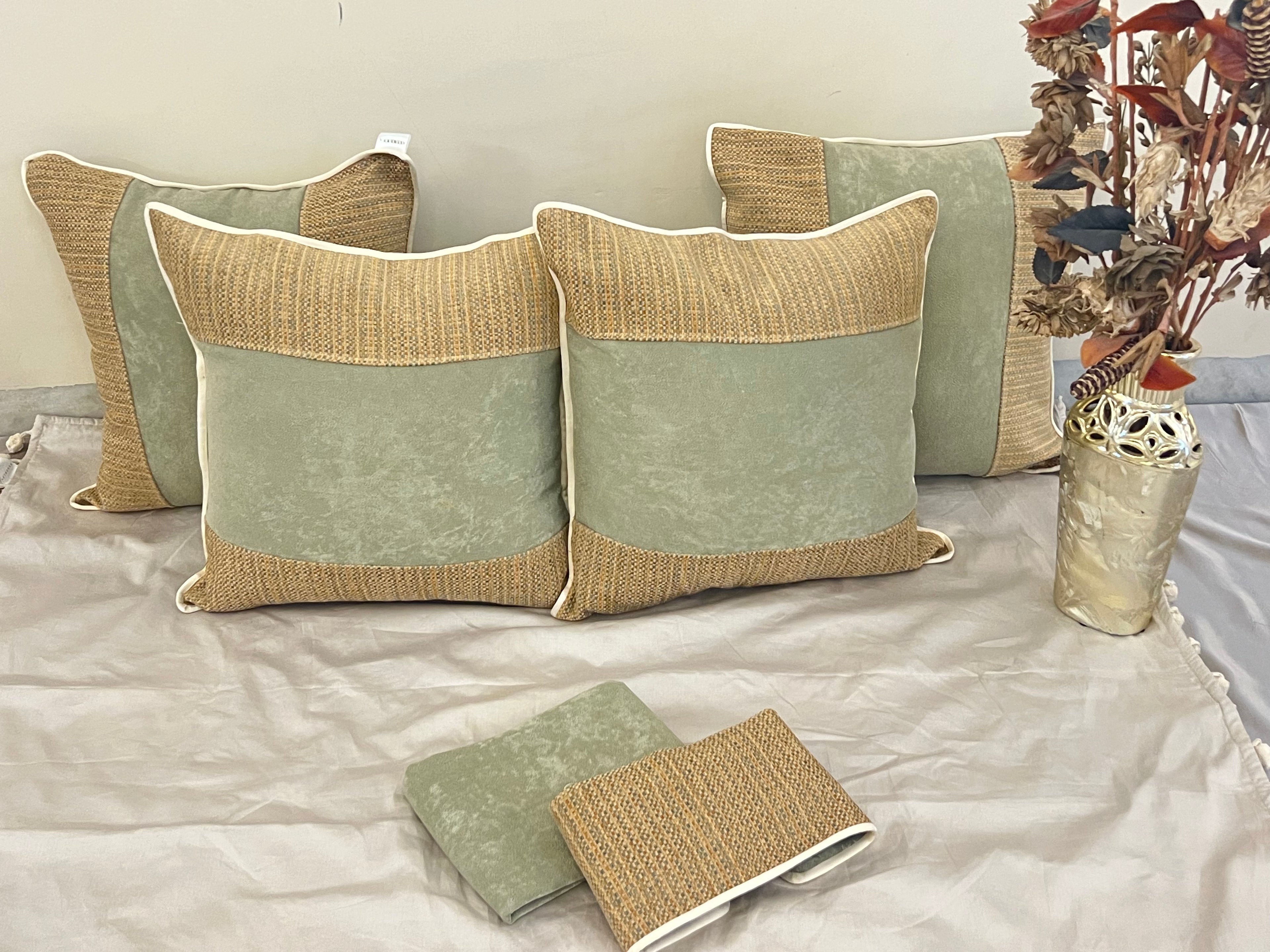 Sand Lane Cushion Cover Sets at Kamakhyaa by Aetherea. This item is Beige, Cotton, Cushion covers, Half & Half, Home, Mint, Texture, Upcycled