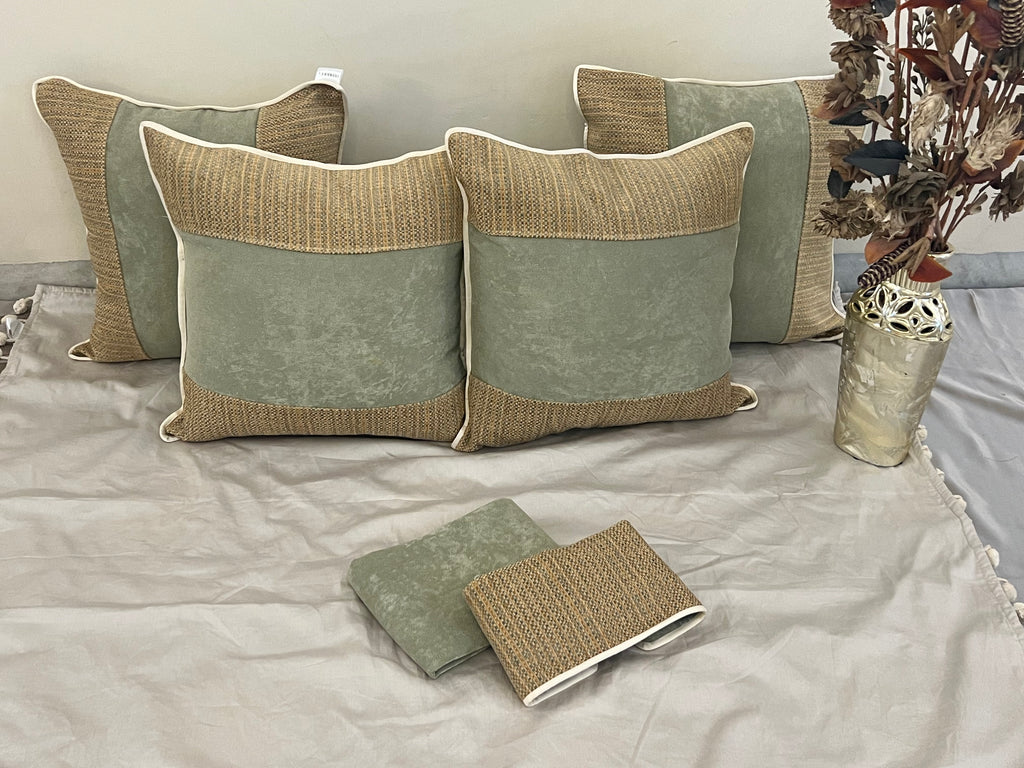 Sand Lane Cushion Cover Sets at Kamakhyaa by Aetherea. This item is Beige, Cotton, Cushion covers, Half & Half, Home, Mint, Texture, Upcycled