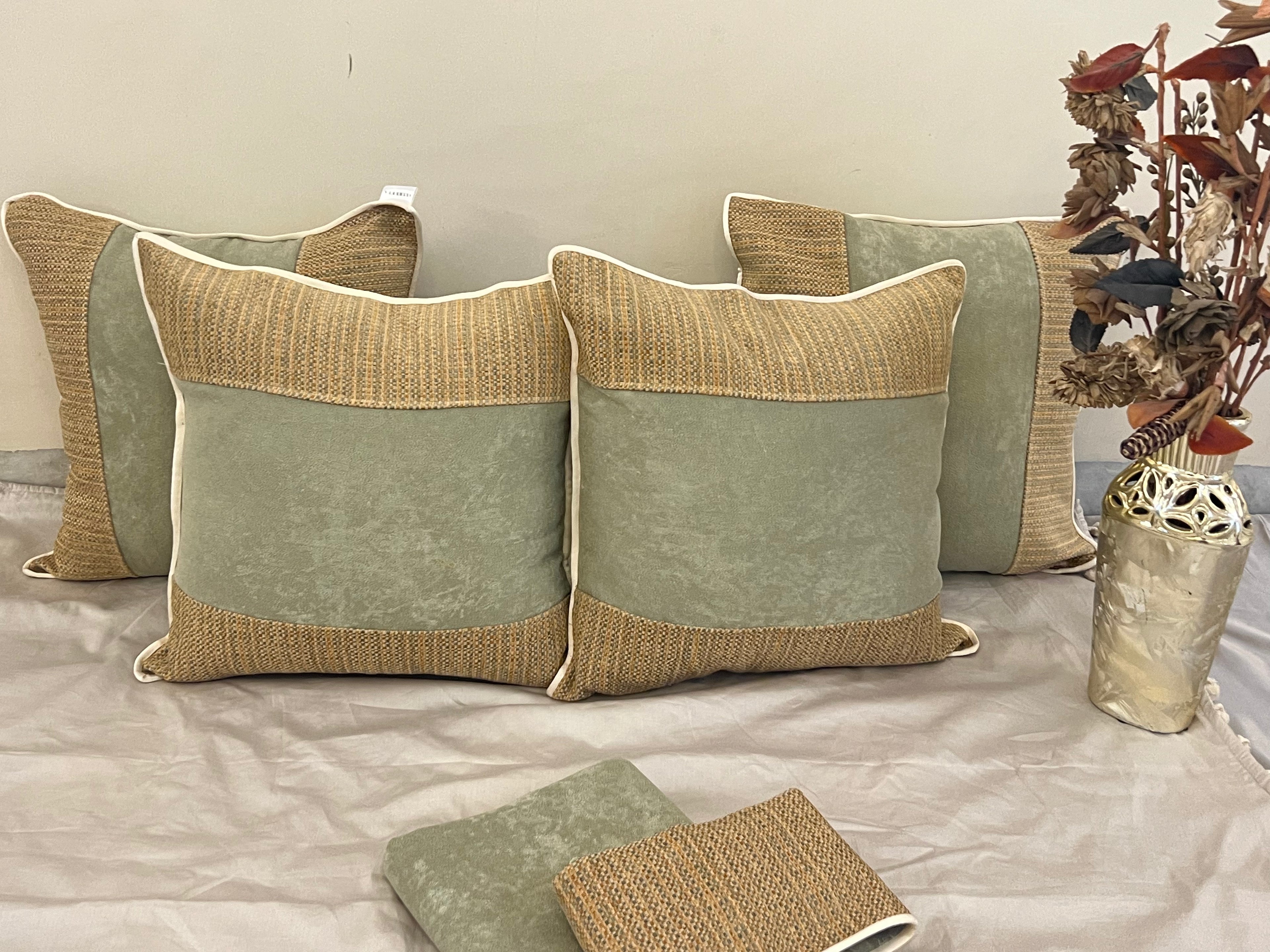 Sand Lane Cushion Cover Sets at Kamakhyaa by Aetherea. This item is Beige, Cotton, Cushion covers, Half & Half, Home, Mint, Texture, Upcycled
