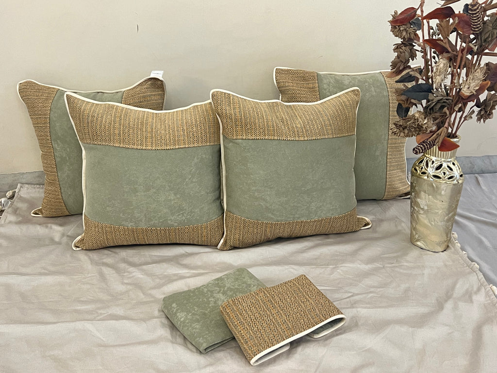 Sand Lane Cushion Cover Sets at Kamakhyaa by Aetherea. This item is Beige, Cotton, Cushion covers, Half & Half, Home, Mint, Texture, Upcycled