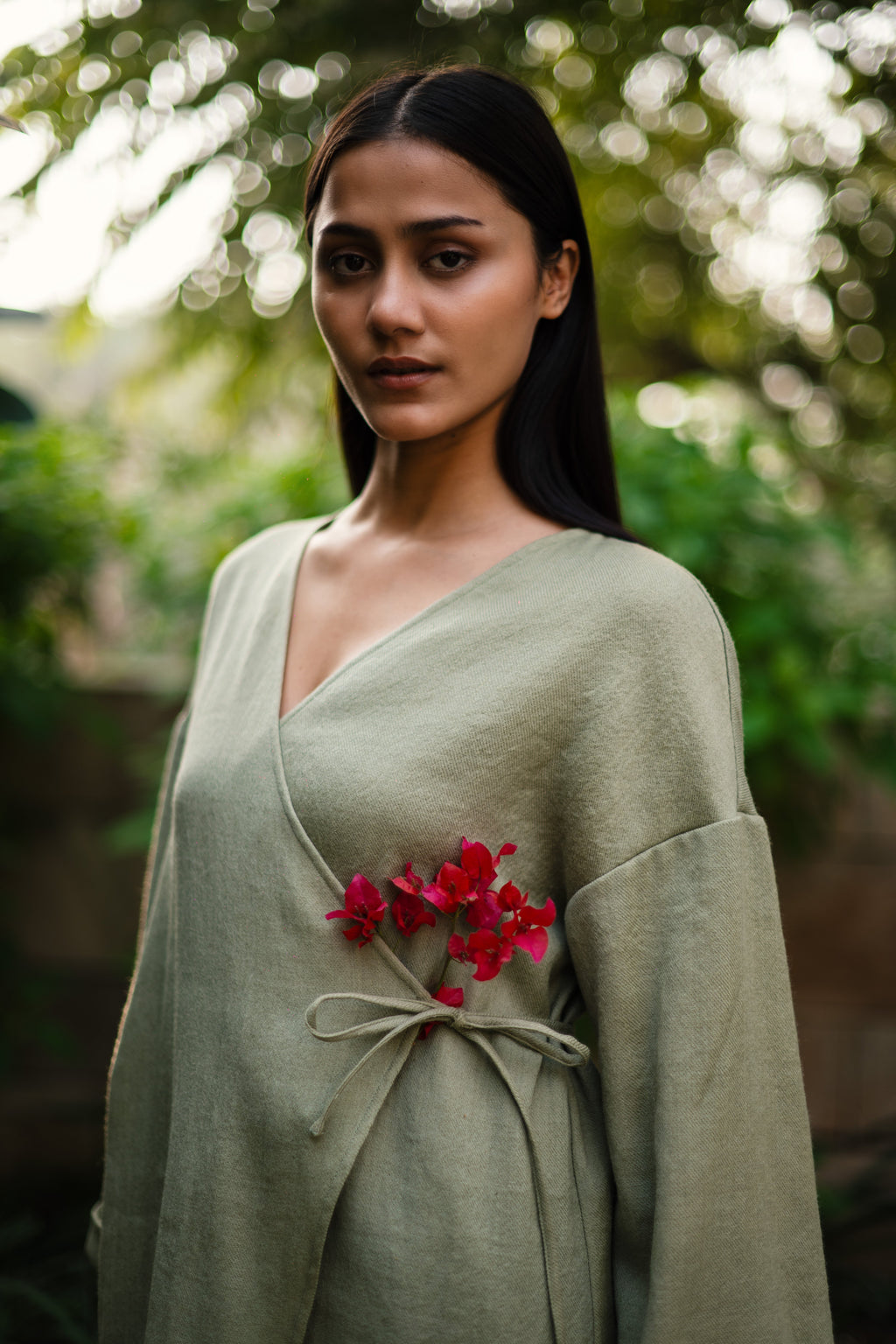 Sap Green Merino Wool Pansy Set at Kamakhyaa by Raas. This item is Green, Merino Wool, Regular Fit, Uru by Raas, Winter WearOffice Wear Co-ords, Woven
