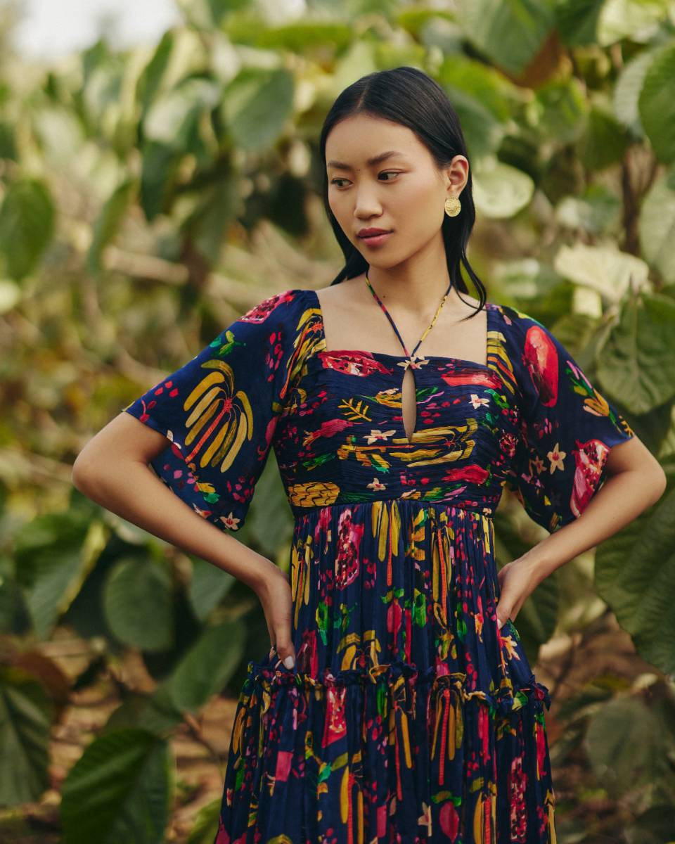 Satin Pine Mini Dress at Kamakhyaa by Ewoke. This item is A-line Dress, aline dress, Holiday wear, knee length dress, Navy, Nostalgia's Thread by Ewoke, Satin, summer dress, sustainable fashion, Under $200