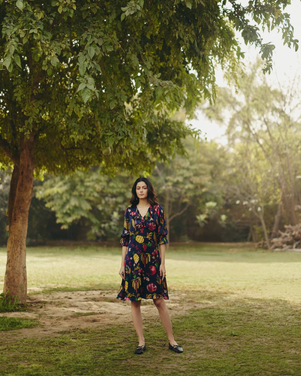 Satin Pine Sheath Dress at Kamakhyaa by Ewoke. This item is A-line Dress, aline dress, Holiday wear, knee length dress, Missing image, Navy, Nostalgia's Thread by Ewoke, Satin, summer dress, sustainable fashion, Under $150