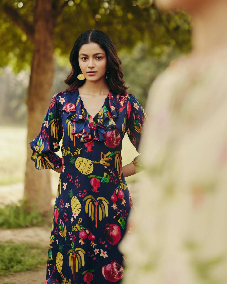 Satin Pine Sheath Dress at Kamakhyaa by Ewoke. This item is A-line Dress, aline dress, Holiday wear, knee length dress, Missing image, Navy, Nostalgia's Thread by Ewoke, Satin, summer dress, sustainable fashion, Under $150