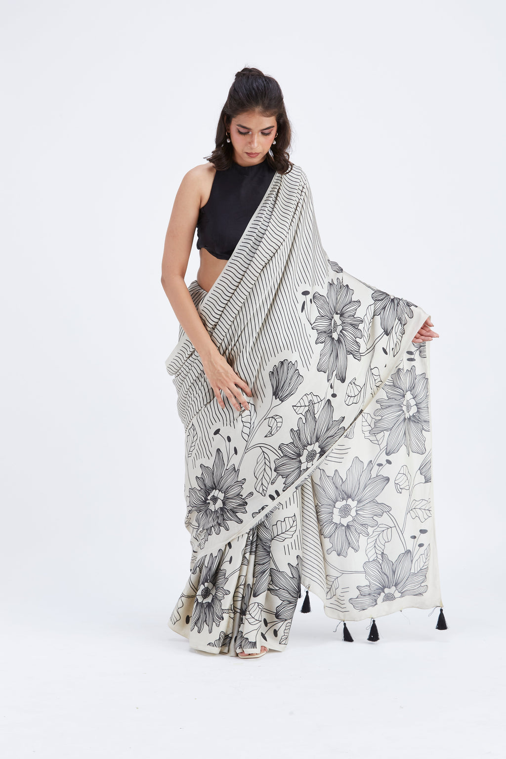 Savana Modal Saree at Kamakhyaa by Hasttvam. This item is Ete by Hasttvam, Floral Prints, Hand Printed, Modal, Under $50, Wedding Wear, Womenswear