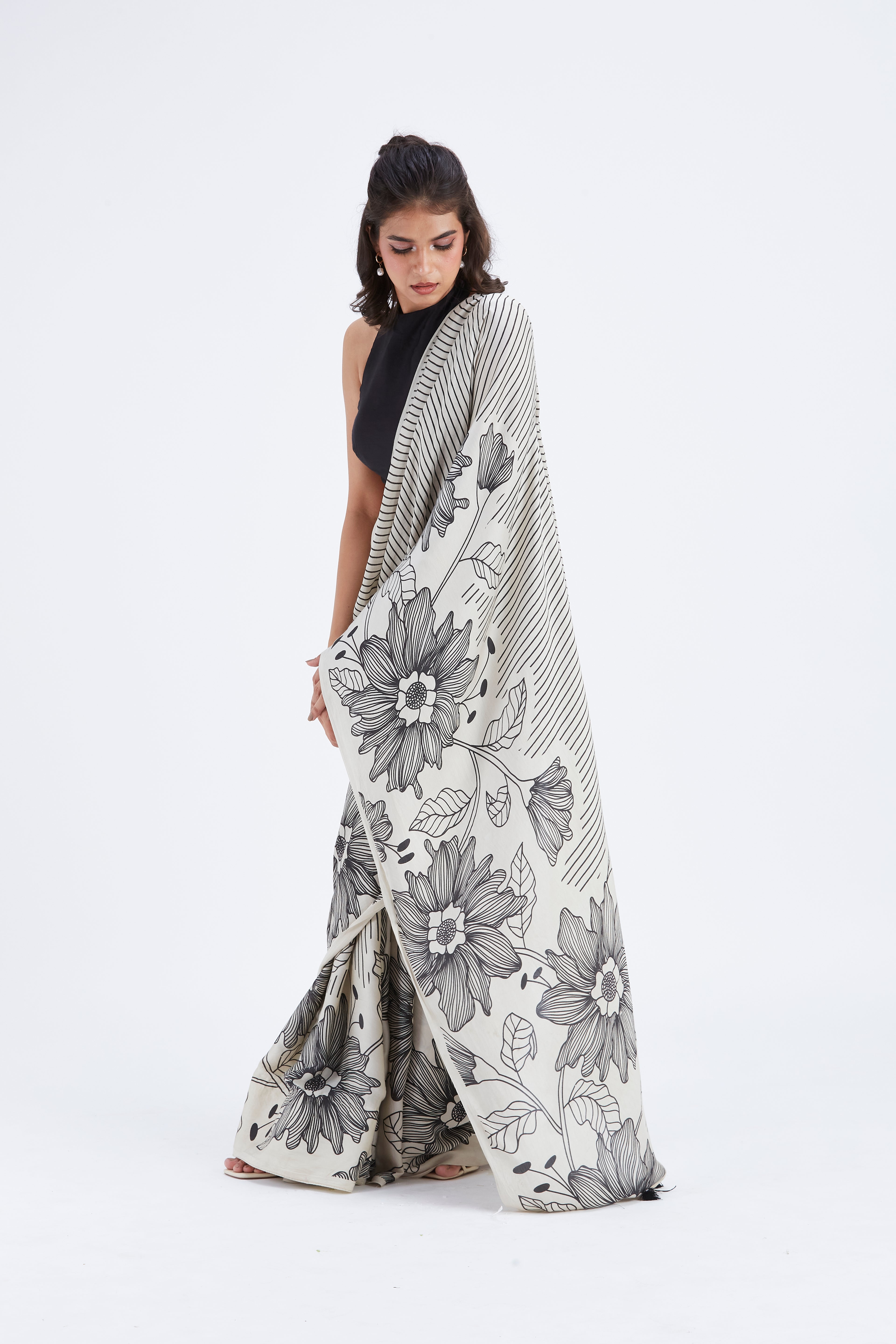 Savana Modal Saree at Kamakhyaa by Hasttvam. This item is Ete by Hasttvam, Floral Prints, Hand Printed, Modal, Under $50, Wedding Wear, Womenswear