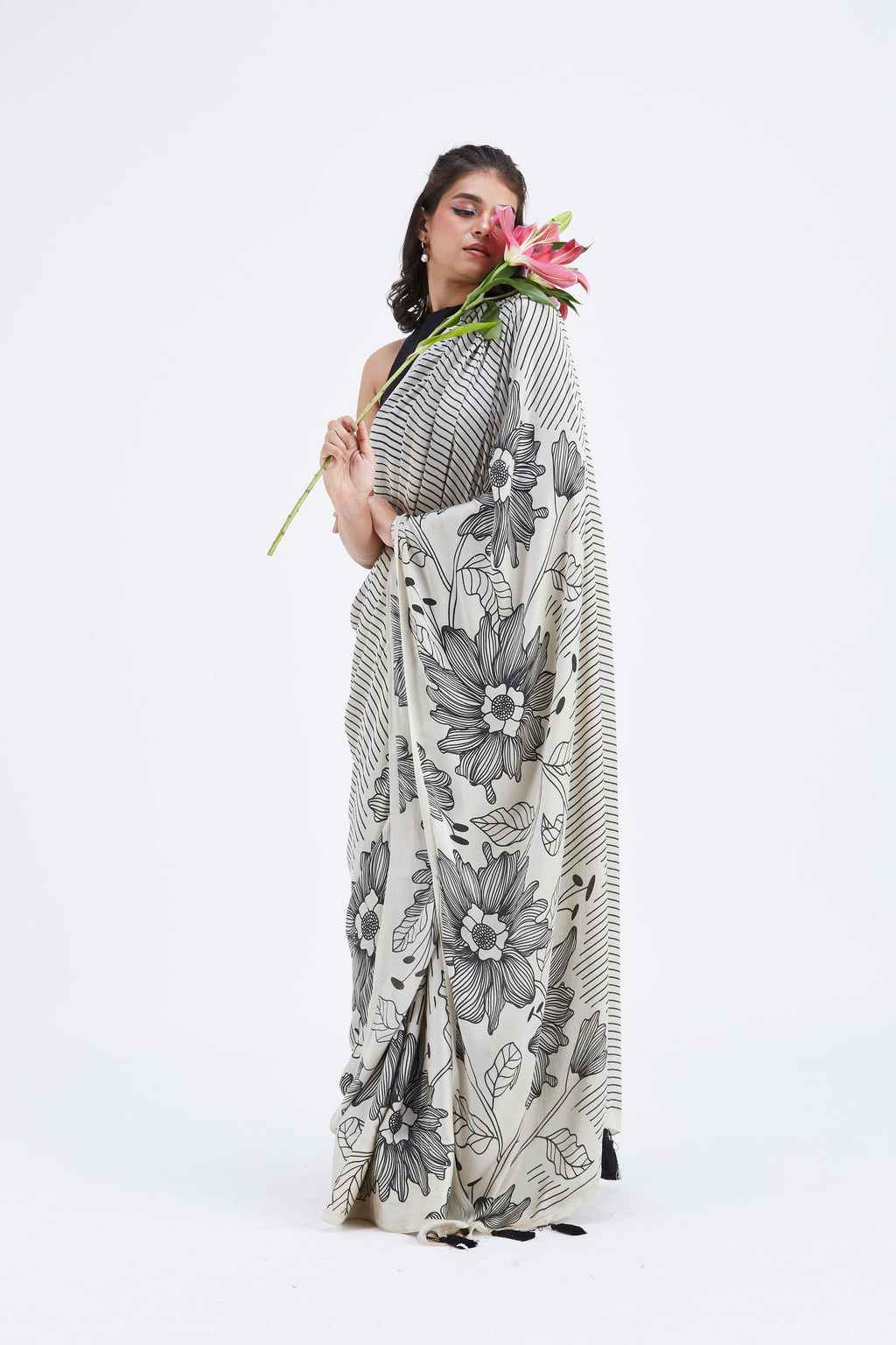 Savana Modal Saree at Kamakhyaa by Hasttvam. This item is Ete by Hasttvam, Floral Prints, Hand Printed, Modal, Under $50, Wedding Wear, Womenswear
