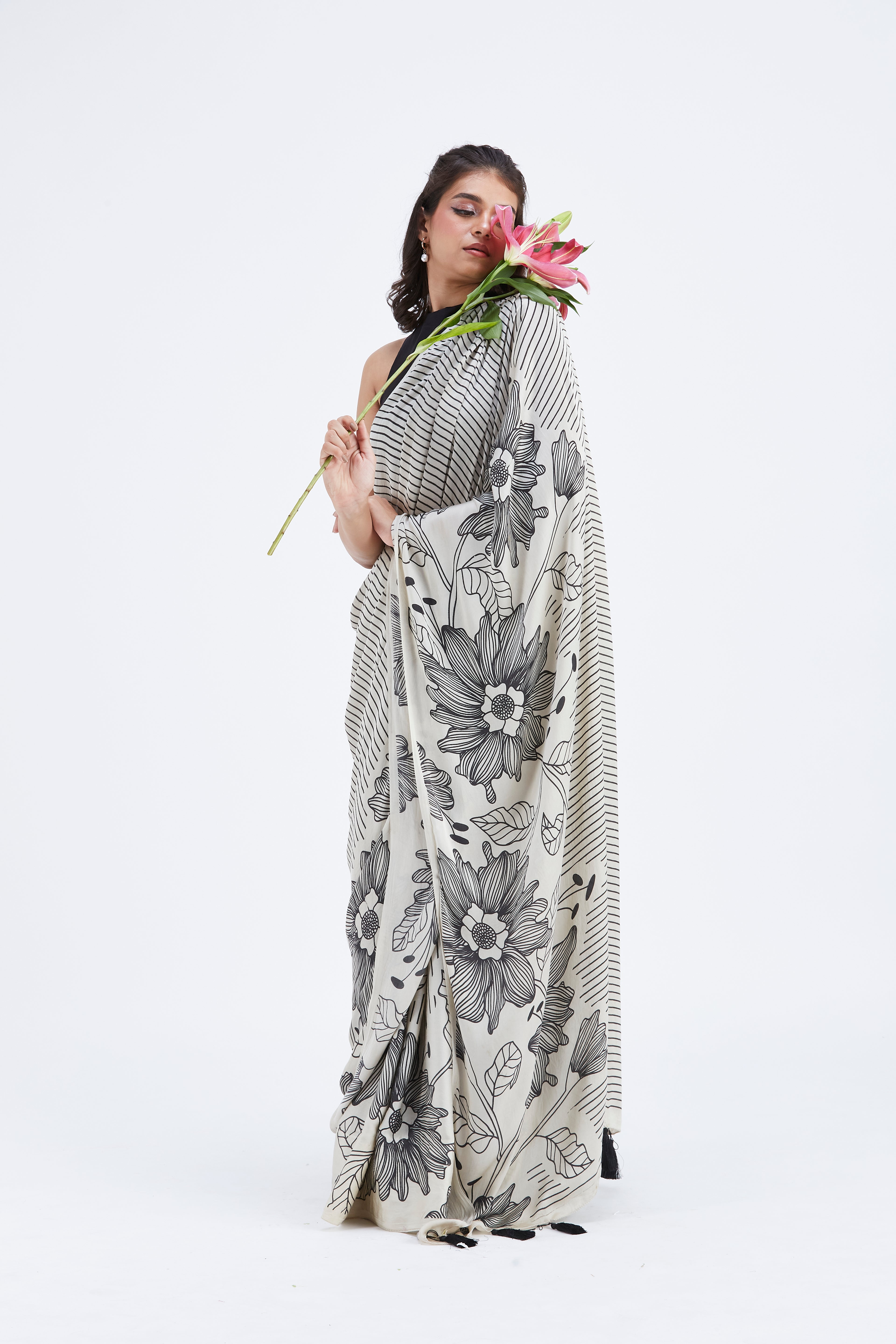 Savana Modal Saree at Kamakhyaa by Hasttvam. This item is Ete by Hasttvam, Floral Prints, Hand Printed, Modal, Under $50, Wedding Wear, Womenswear