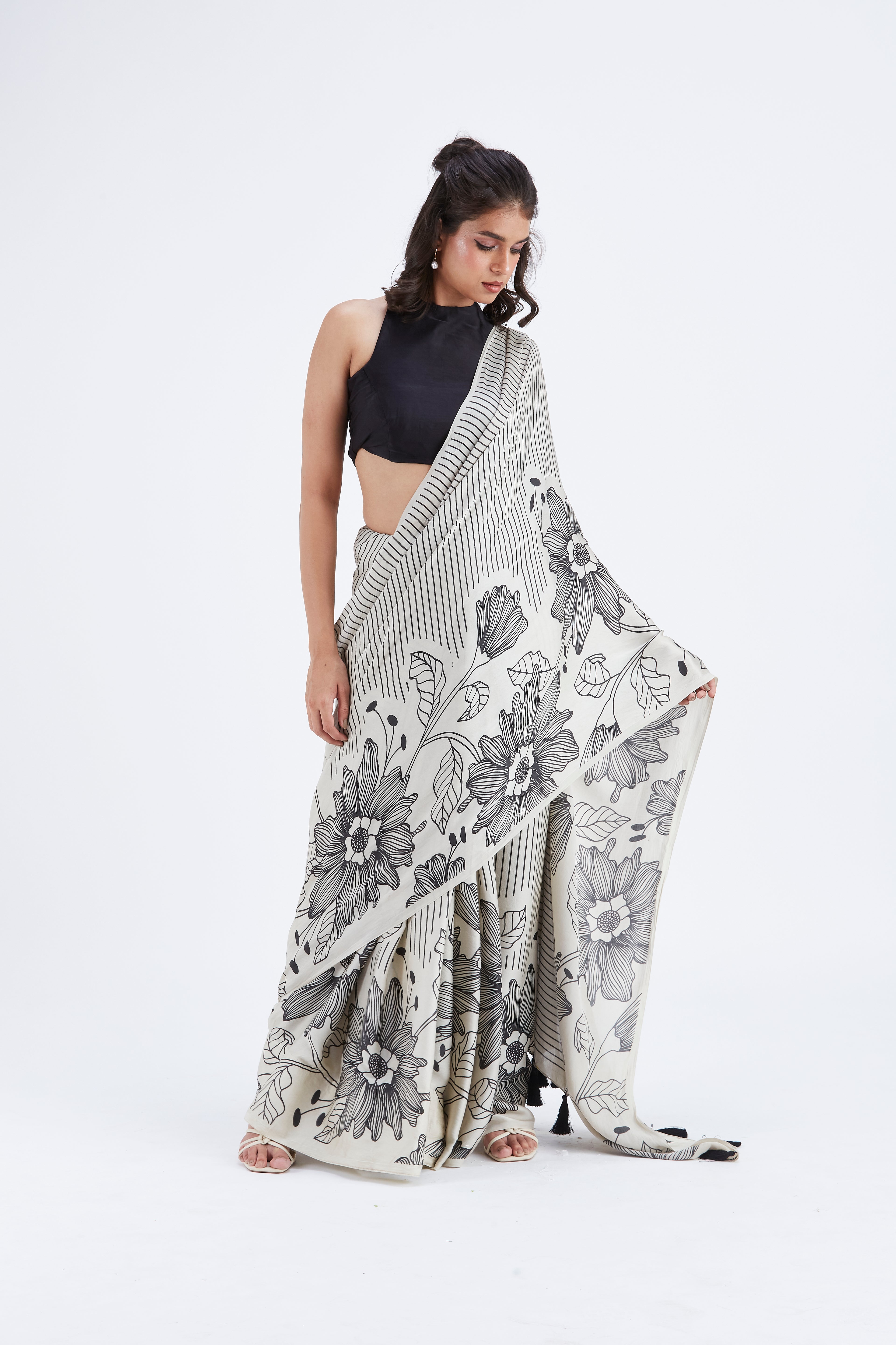 Savana Modal Saree at Kamakhyaa by Hasttvam. This item is Ete by Hasttvam, Floral Prints, Hand Printed, Modal, Under $50, Wedding Wear, Womenswear