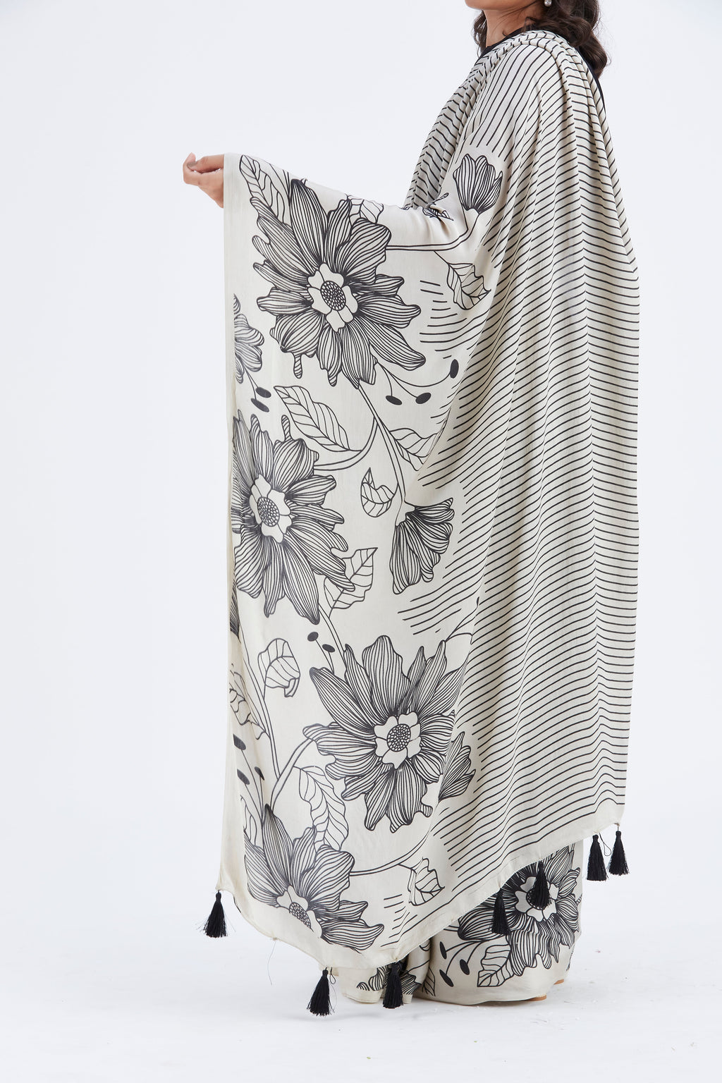 Savana Modal Saree at Kamakhyaa by Hasttvam. This item is Ete by Hasttvam, Floral Prints, Hand Printed, Modal, Under $50, Wedding Wear, Womenswear