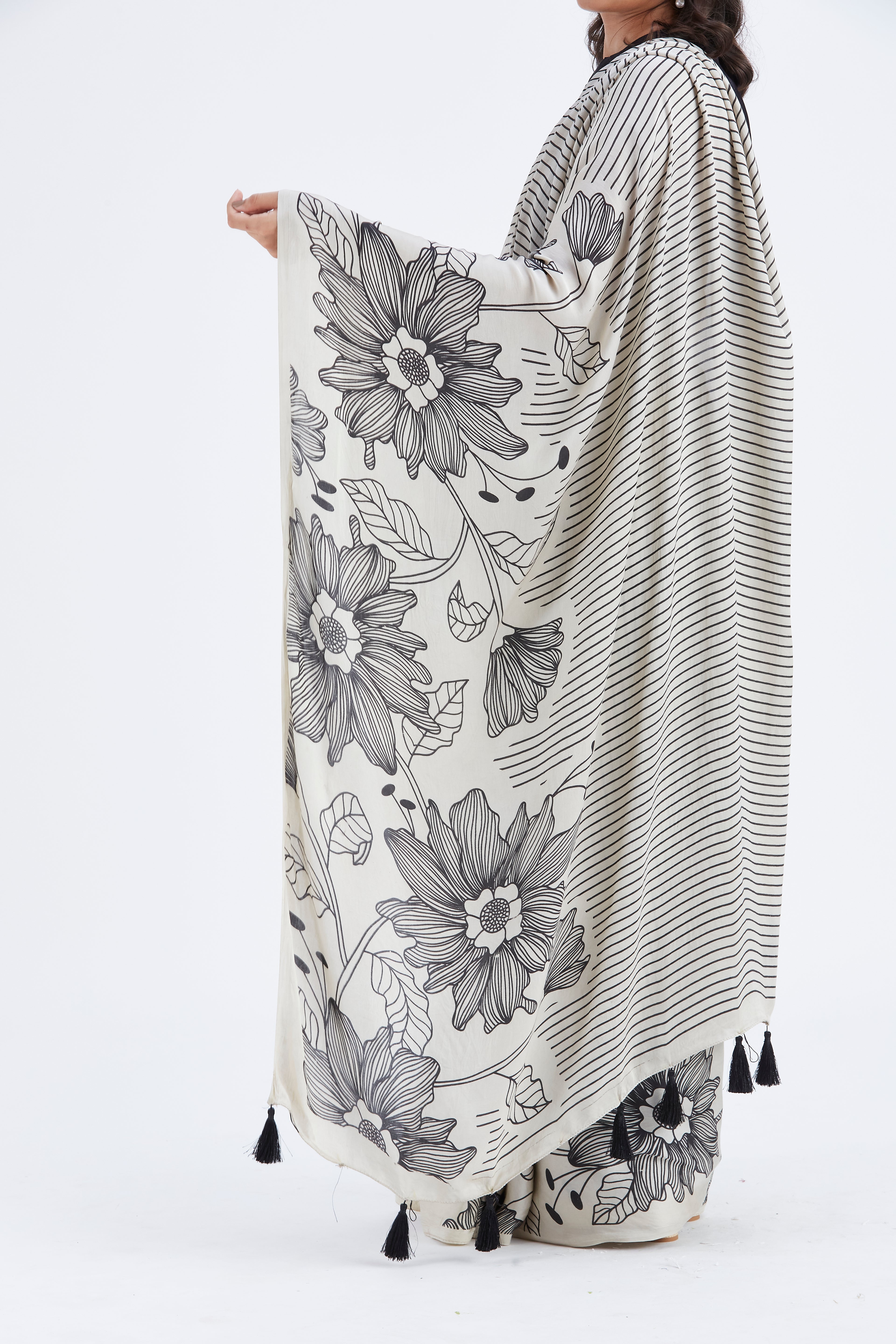 Savana Modal Saree at Kamakhyaa by Hasttvam. This item is Ete by Hasttvam, Floral Prints, Hand Printed, Modal, Under $50, Wedding Wear, Womenswear