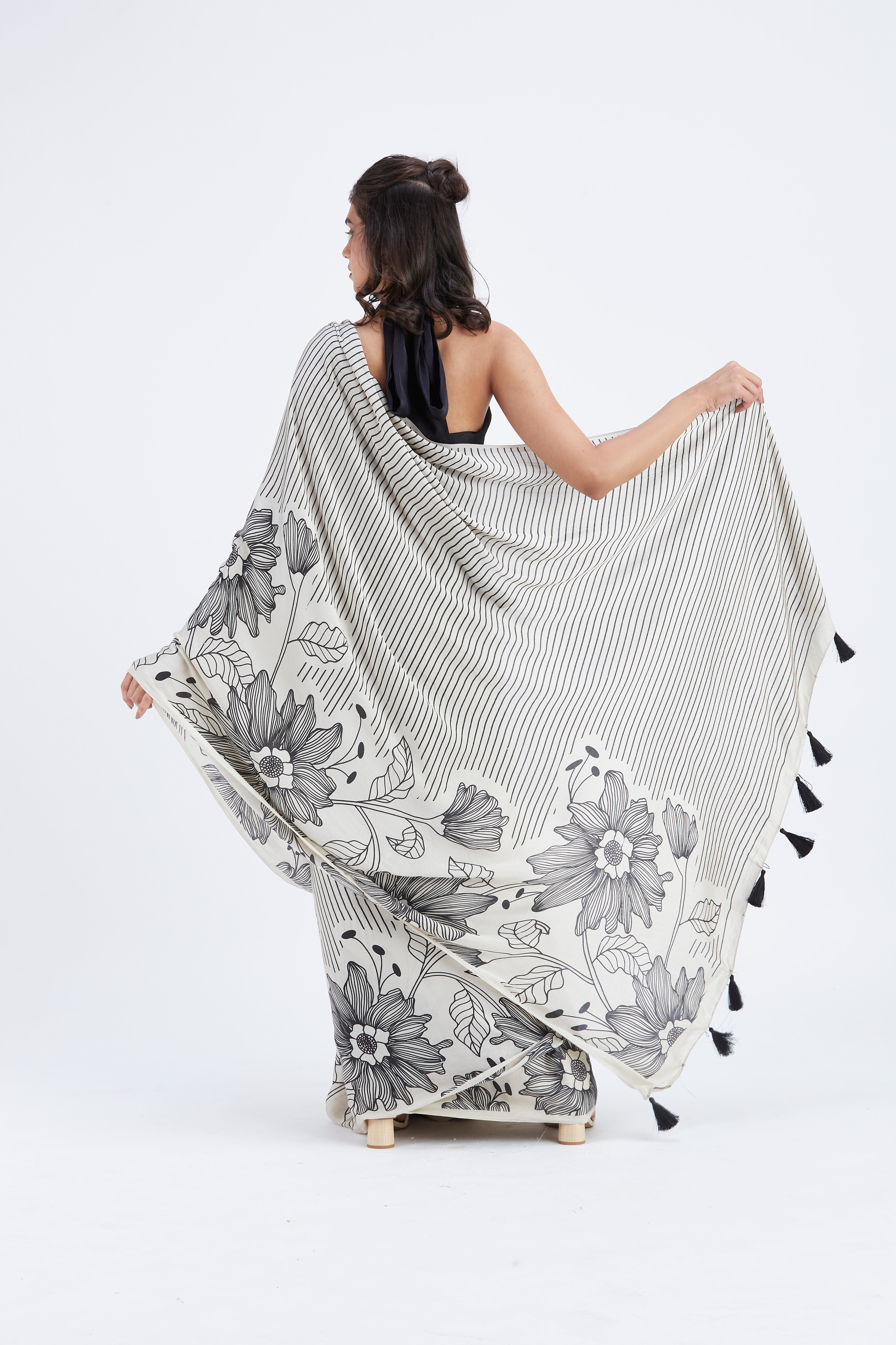 Savana Modal Saree at Kamakhyaa by Hasttvam. This item is Ete by Hasttvam, Floral Prints, Hand Printed, Modal, Under $50, Wedding Wear, Womenswear