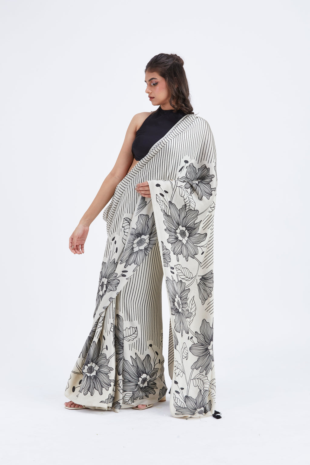 Savana Modal Saree at Kamakhyaa by Hasttvam. This item is Ete by Hasttvam, Floral Prints, Hand Printed, Modal, Under $50, Wedding Wear, Womenswear