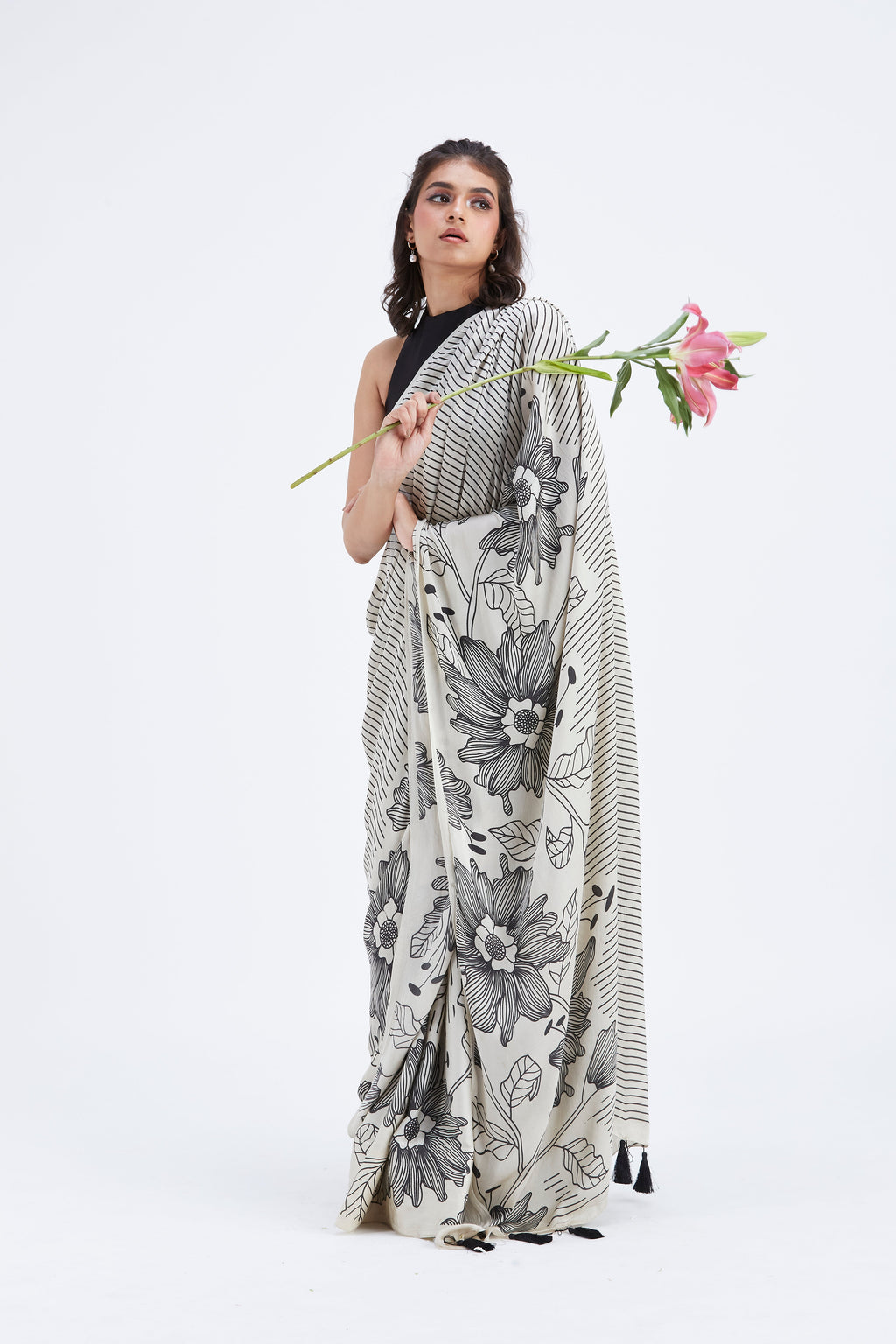 Savana Modal Saree at Kamakhyaa by Hasttvam. This item is Ete by Hasttvam, Floral Prints, Hand Printed, Modal, Under $50, Wedding Wear, Womenswear