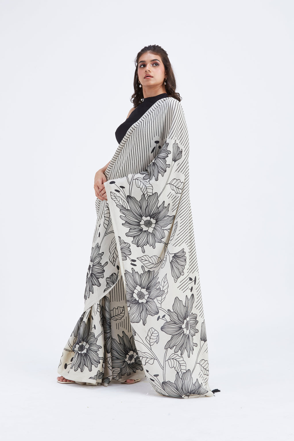 Savana Modal Saree at Kamakhyaa by Hasttvam. This item is Ete by Hasttvam, Floral Prints, Hand Printed, Modal, Under $50, Wedding Wear, Womenswear