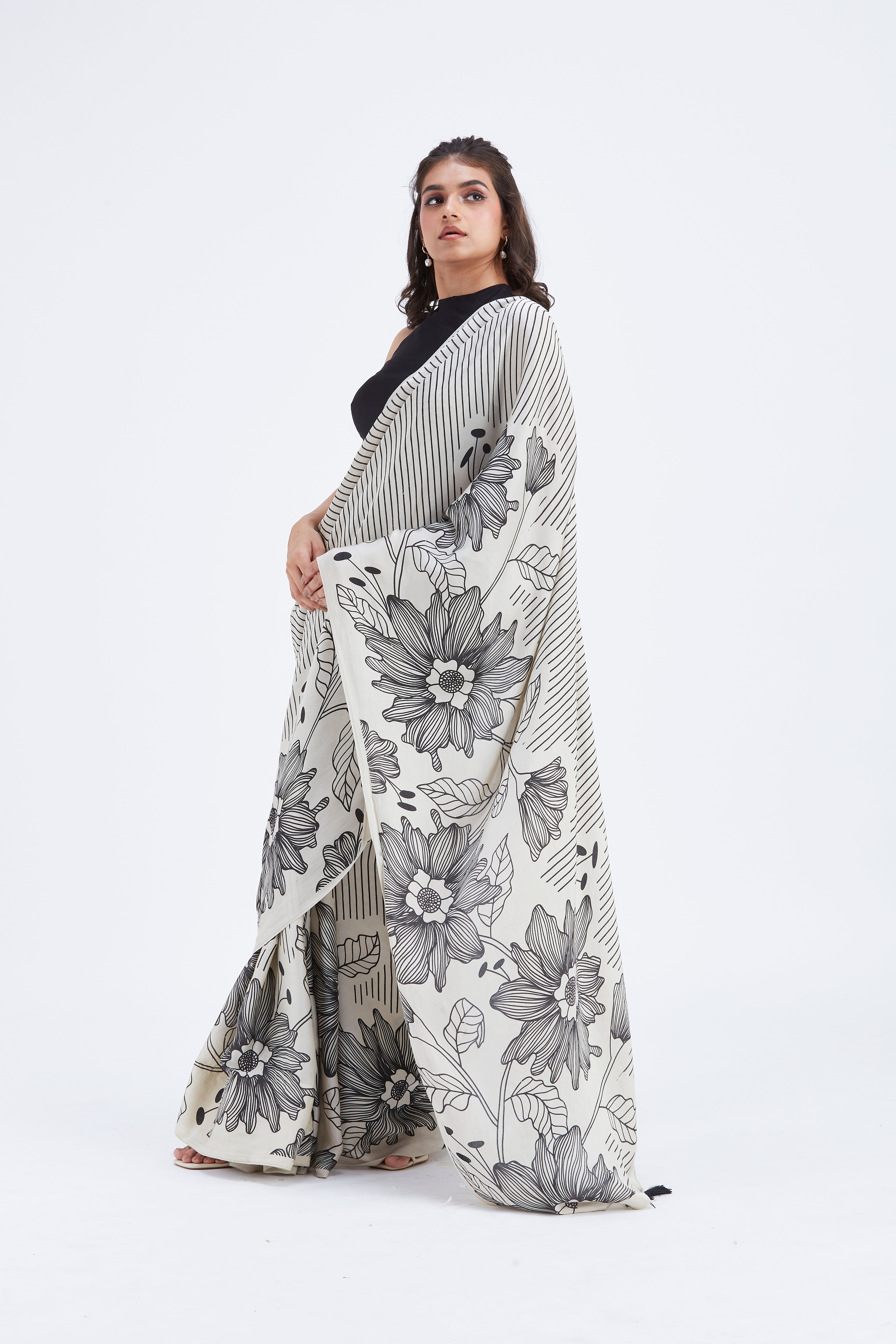 Savana Modal Saree at Kamakhyaa by Hasttvam. This item is Ete by Hasttvam, Floral Prints, Hand Printed, Modal, Under $50, Wedding Wear, Womenswear