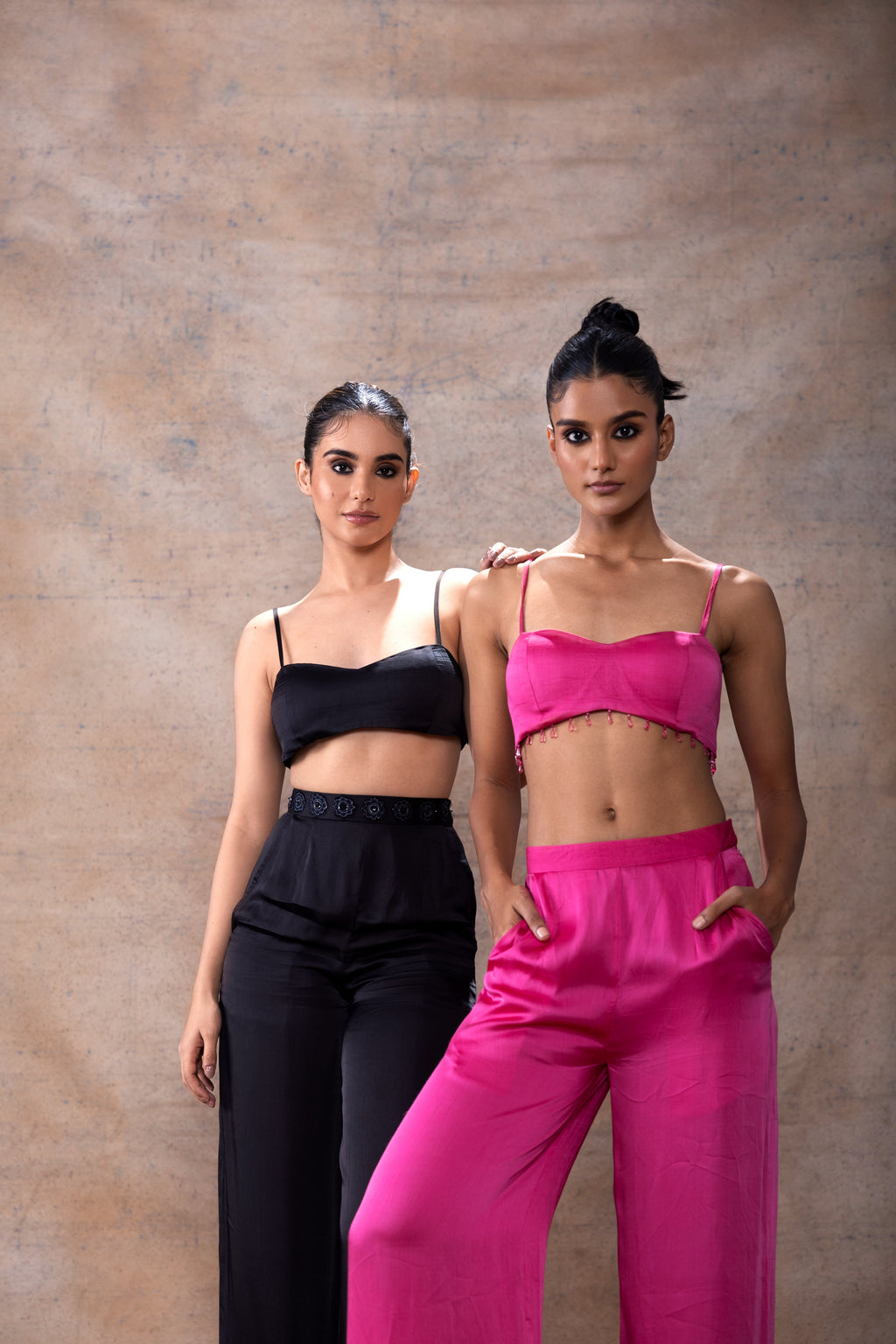 Scarf Collar Organza Shirt Set at Kamakhyaa by Akashi Clothing. This item is Co-ord Sets, Evening Wear, Hand Embroidered, Modal Satin, Organza, Party Wear, Party Wear Co-ord Sets, Pink, Relaxed Fit, Resort Wear, Vacation Co-ord Sets, Vacation Wear, Womenswear, Zaira by Akashi Clothing