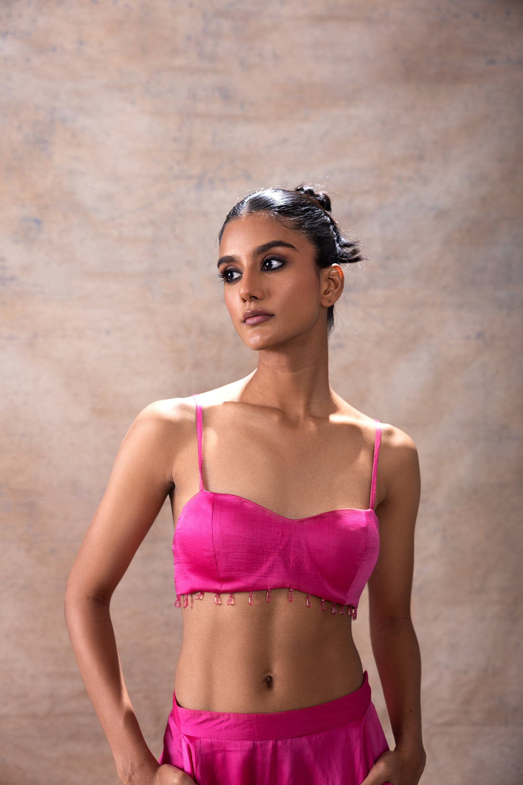 Scarf Collar Organza Shirt Set at Kamakhyaa by Akashi Clothing. This item is Co-ord Sets, Evening Wear, Hand Embroidered, Modal Satin, Organza, Party Wear, Party Wear Co-ord Sets, Pink, Relaxed Fit, Resort Wear, Vacation Co-ord Sets, Vacation Wear, Womenswear, Zaira by Akashi Clothing