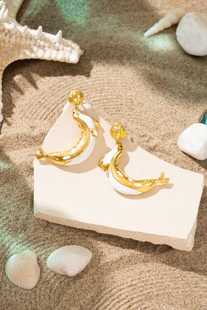 Seals Earrings at Kamakhyaa by Amalgam By Aishwarya. This item is All Occasions, Brass, Earrings, Fashion Jewellery, Gold, Gold Plated, Handcrafted Jewellery, jewelry, Natural, Sea Of Hope