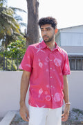 Seashell Shirt at Kamakhyaa by anushé pirani. This item is Cotton, Men Shirts, Menswear, Moana, Pink, Recycled Cotton, Resort Wear, Shibori Dyes, Under $150