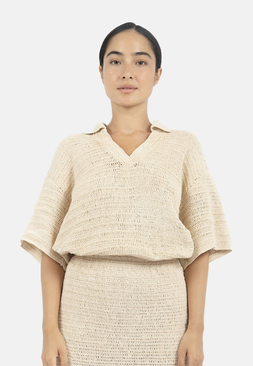 Sedona Crochet Polo Top-Natural at Kamakhyaa by 1 People. This item is 