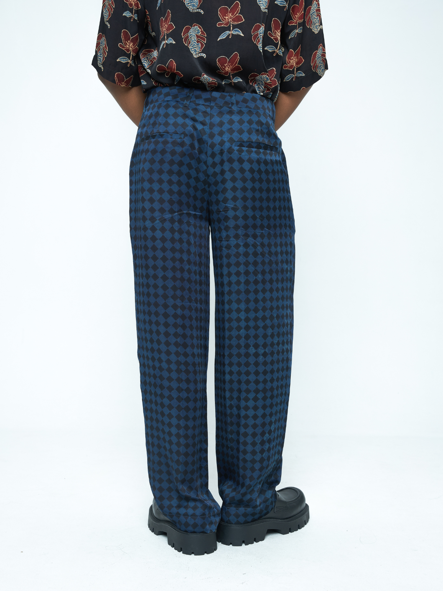 Shadow Pleat Pants at Kamakhyaa by Anushé Pirani. This item is Bloom After Dark by Anushe Pirani, Menswear, Midnight Blueprint, Pants, Under $50
