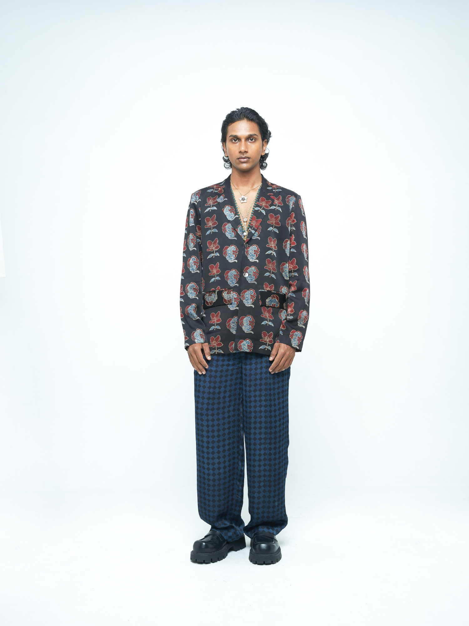 Shadow Pleat Pants at Kamakhyaa by Anushé Pirani. This item is Bloom After Dark by Anushe Pirani, Menswear, Midnight Blueprint, Pants, Under $50