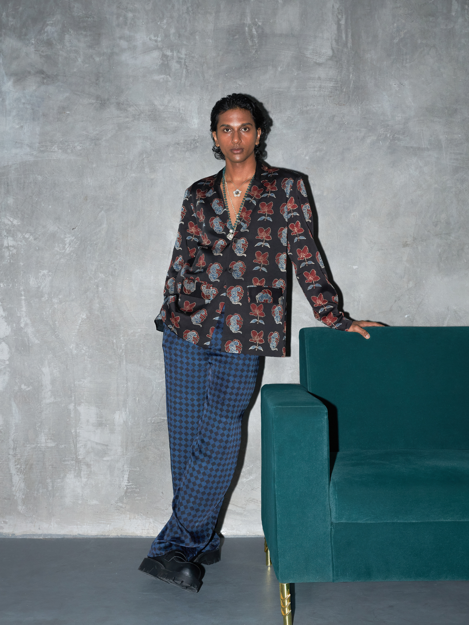 Shadow Pleat Pants at Kamakhyaa by Anushé Pirani. This item is Bloom After Dark by Anushe Pirani, Menswear, Midnight Blueprint, Pants, Under $50