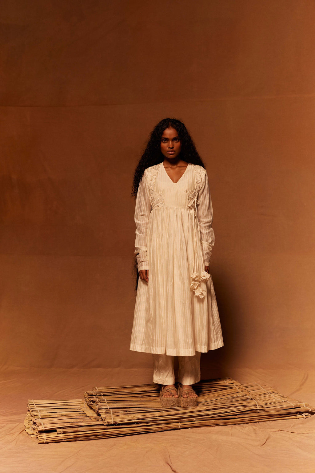 Shibuni Angrakha + Slip at Kamakhyaa by Ahmev. This item is Angarakha, Cotton Silk, Dress, Embroidered, Ivory, Maximum Minimum by Ahmev, Relaxed Fit, Womenswear