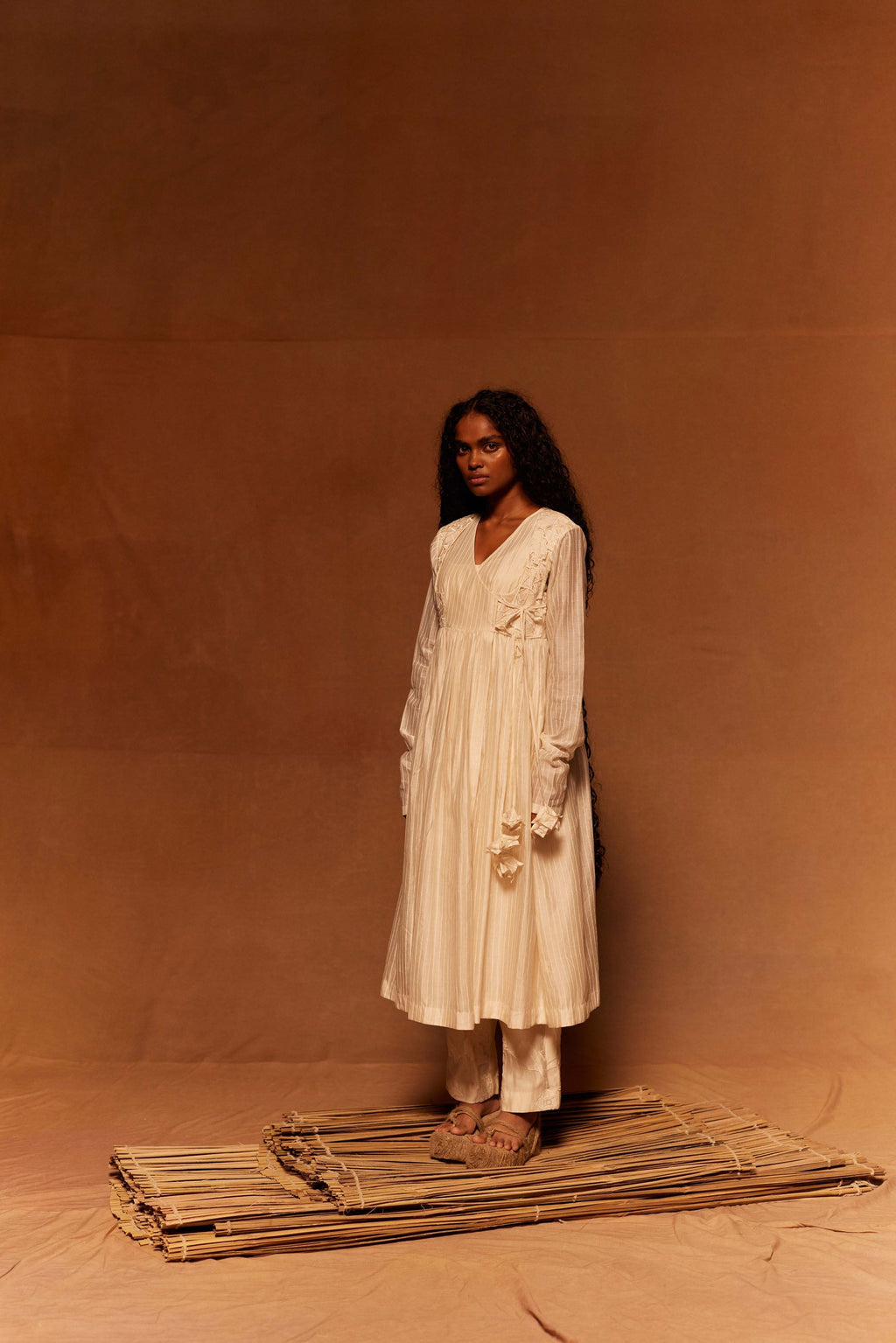 Shibuni Angrakha + Slip at Kamakhyaa by Ahmev. This item is Angarakha, Cotton Silk, Dress, Embroidered, Ivory, Maximum Minimum by Ahmev, Relaxed Fit, Womenswear