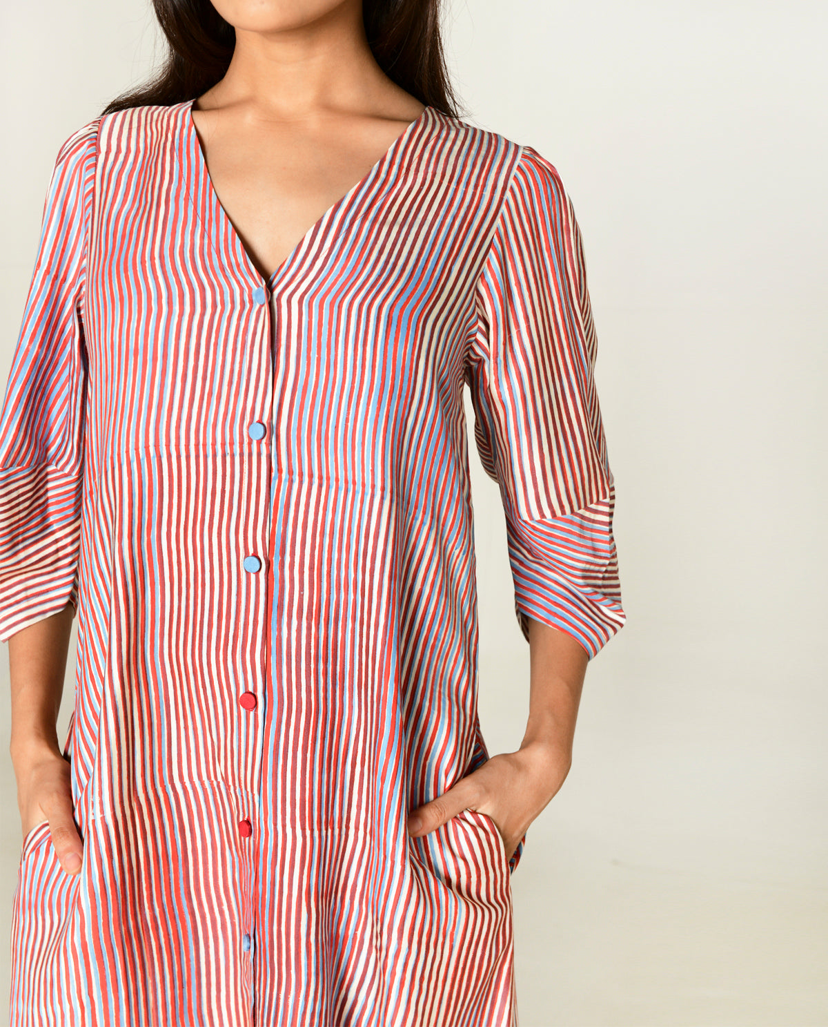 Shirt Dress at Kamakhyaa by Rias Jaipur. This item is Bhram by Rias Jaipur, Casual Wear, Cotton bemberg, Multicolor, Organic, Regular Fit, Shirt Dresses, Striped