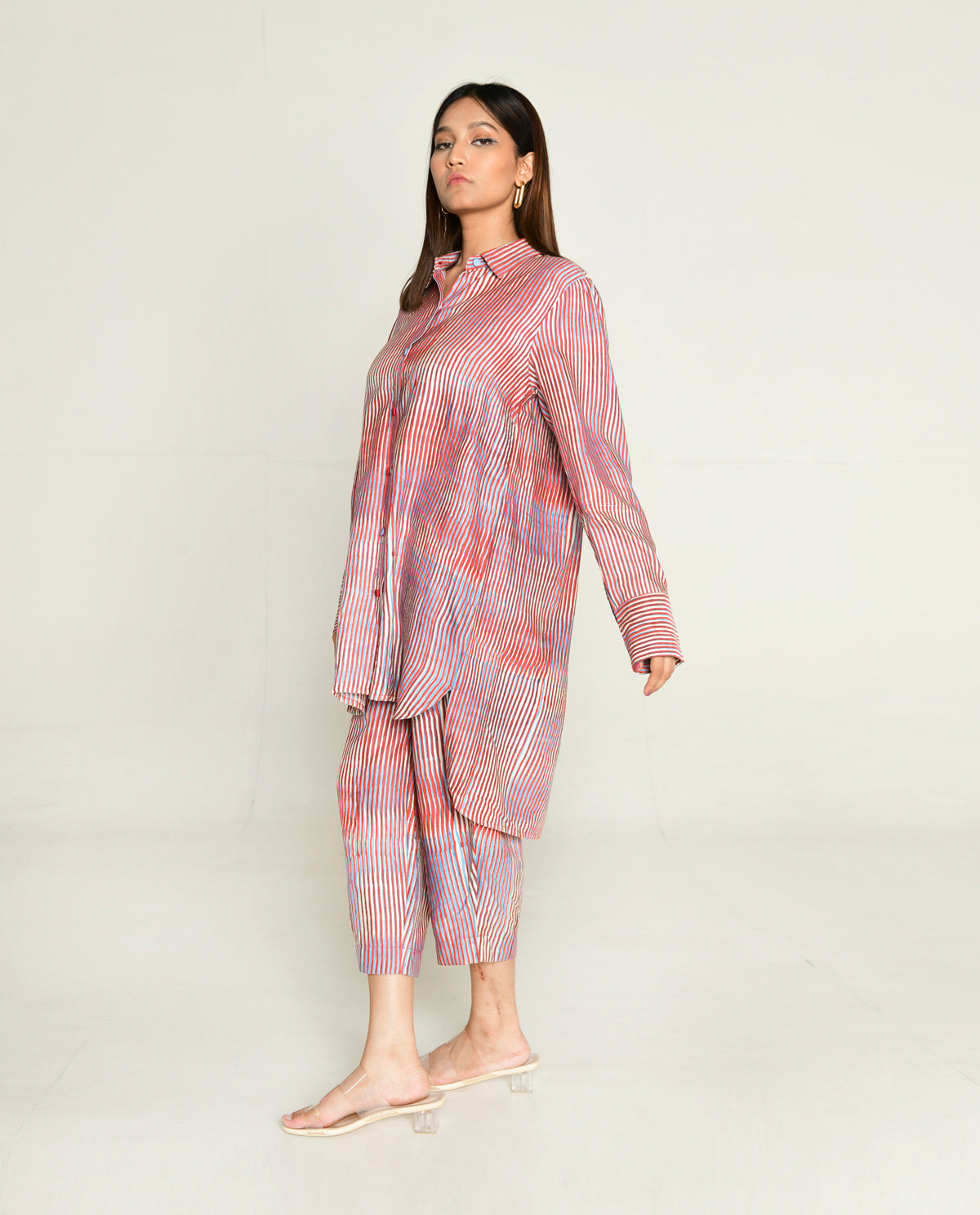 Shirt With Culottes at Kamakhyaa by Rias Jaipur. This item is Bhram by Rias Jaipur, Casual Wear, Cotton bemberg, Multicolor, Organic, Printed Co-ord Sets, Regular Fit, Striped