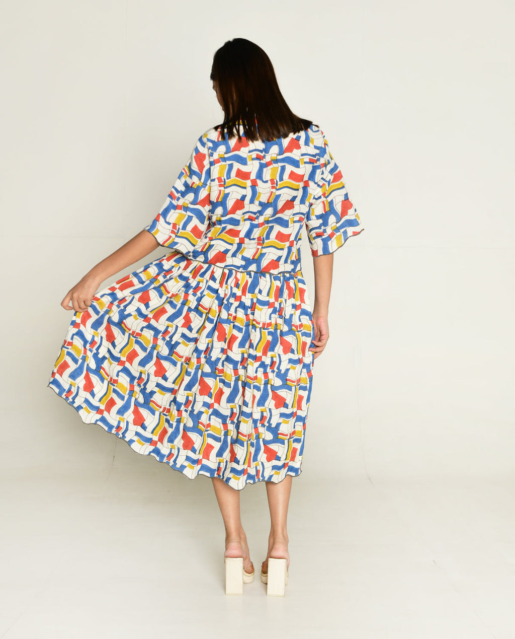 Shirt With Skirt at Kamakhyaa by Rias Jaipur. This item is Bhram by Rias Jaipur, Block Prints, Casual Wear, Linen Tencil, Multicolor, Regular Fit, Top Skirt Sets, Toxin free