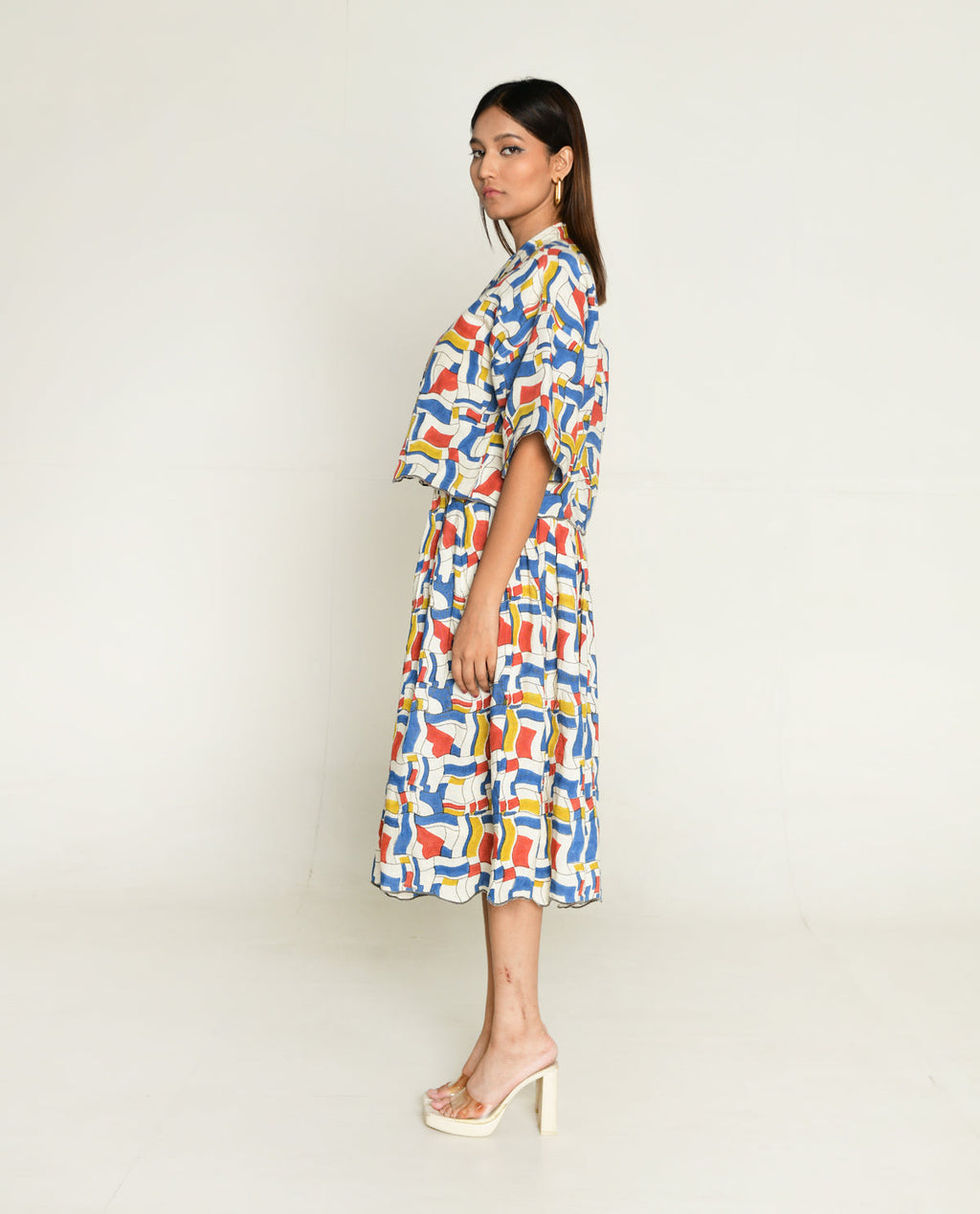 Shirt With Skirt at Kamakhyaa by Rias Jaipur. This item is Bhram by Rias Jaipur, Block Prints, Casual Wear, Linen Tencil, Multicolor, Regular Fit, Top Skirt Sets, Toxin free