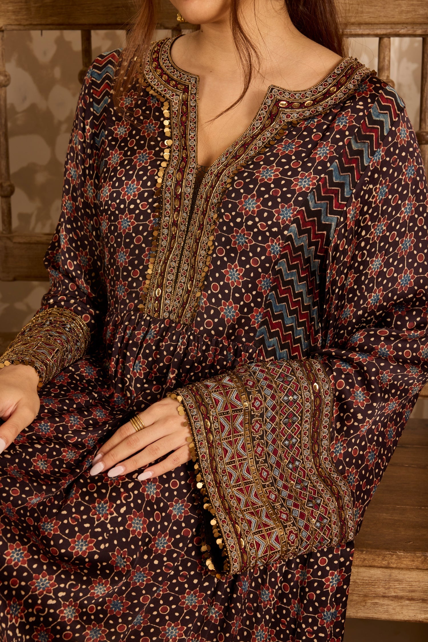 Short Dress with Bell Sleeves at Kamakhyaa by Akashi Clothing. This item is Ajrakh by Akashi Clothing