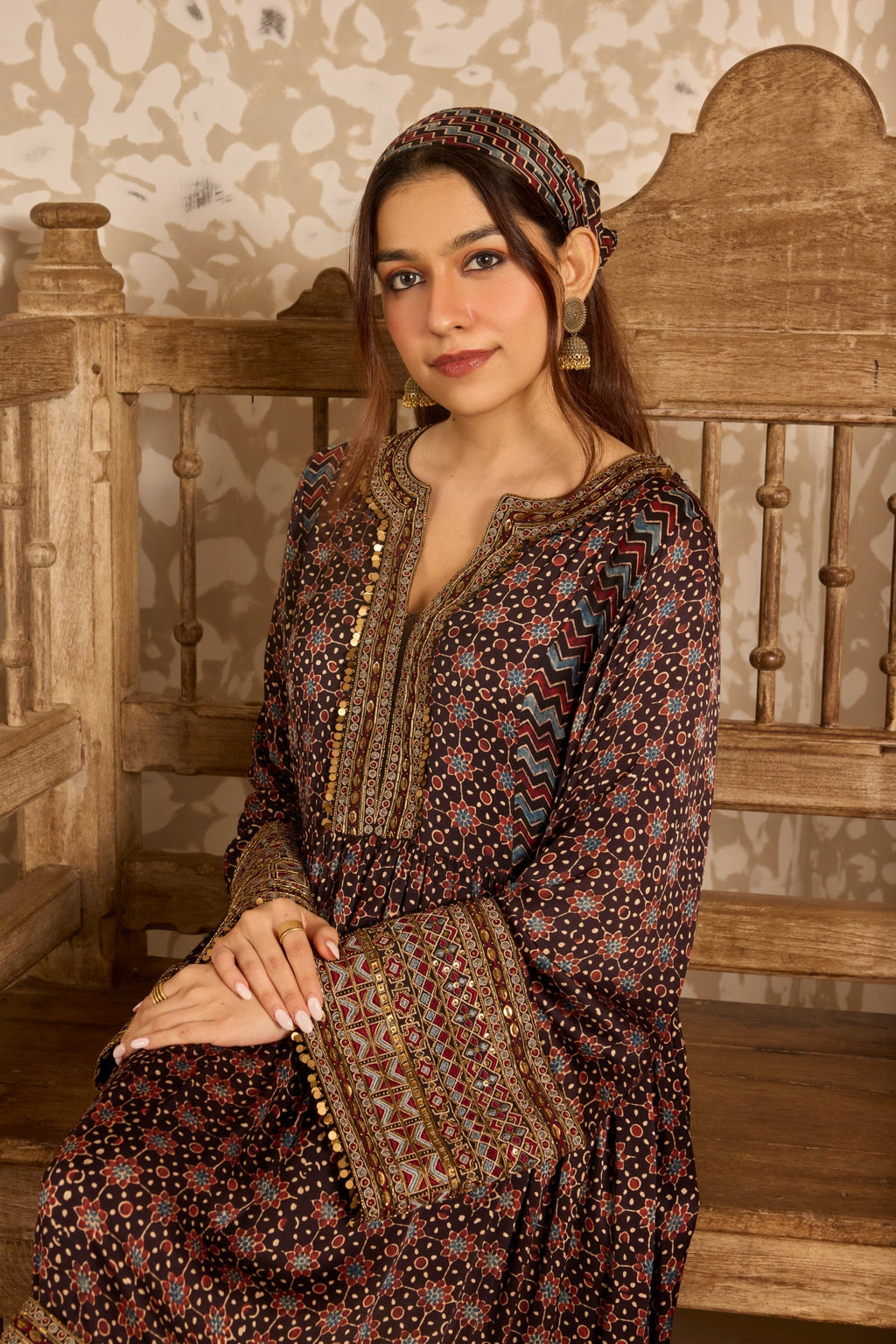 Short Dress with Bell Sleeves at Kamakhyaa by Akashi Clothing. This item is Ajrakh by Akashi Clothing