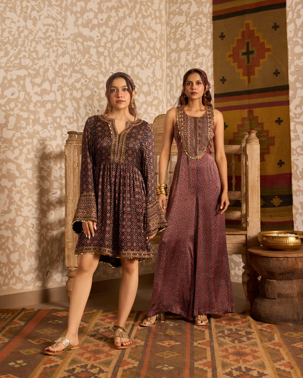 Short Dress with Bell Sleeves at Kamakhyaa by Akashi Clothing. This item is Ajrakh by Akashi Clothing