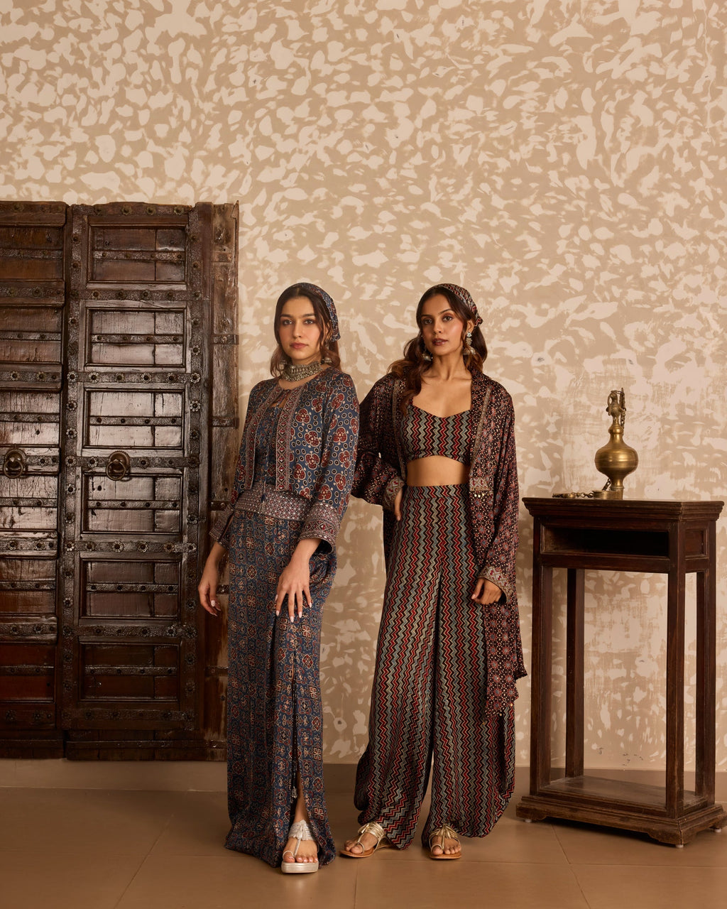 Short Jacket with Corset & Long Skirt Set at Kamakhyaa by Akashi Clothing. This item is Ajrakh by Akashi Clothing, Under $100